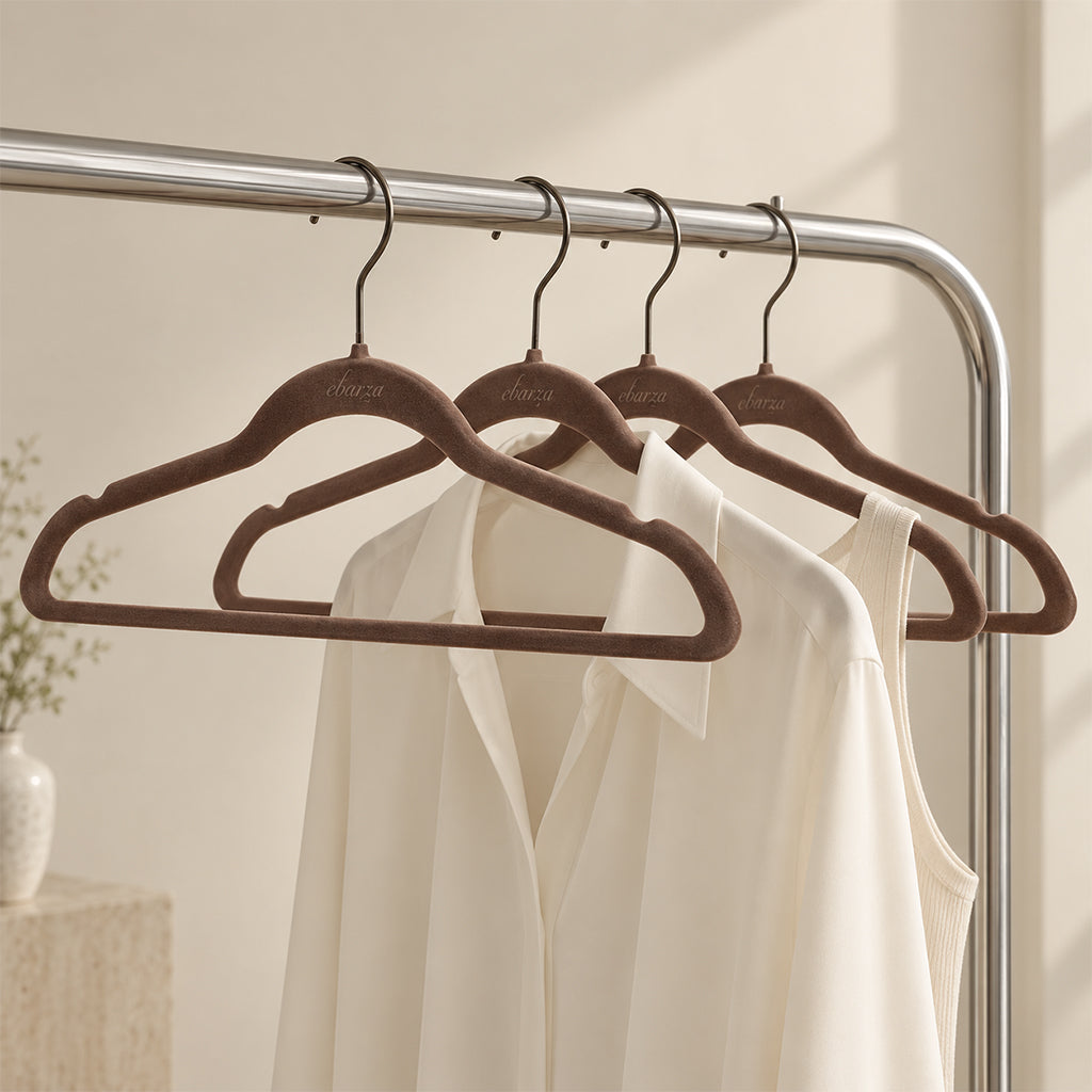 Set of 5 Velvet Plastic Hanger  LVPH01 - Dark Brown