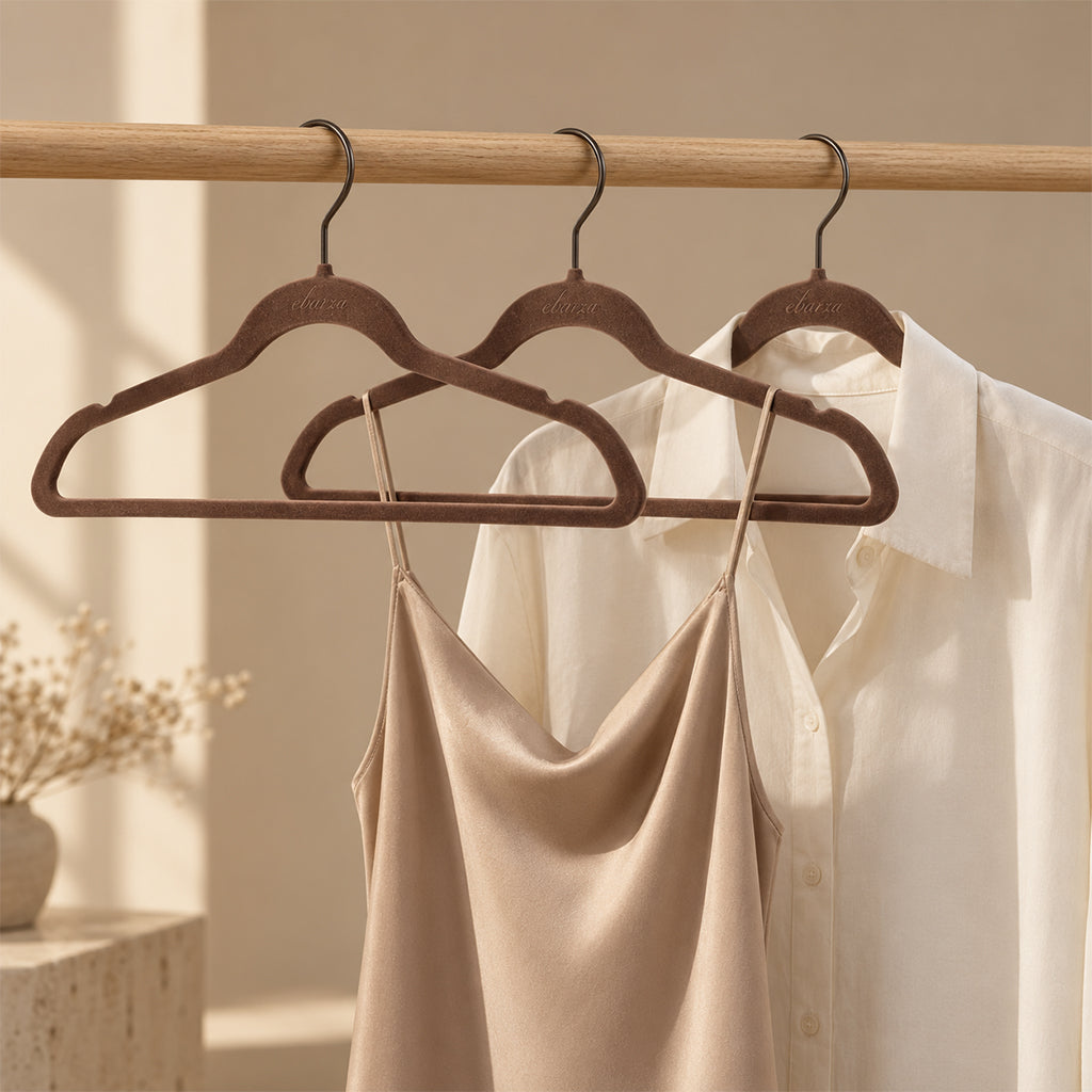 Set of 5 Velvet Plastic Hanger  LVPH01 - Dark Brown