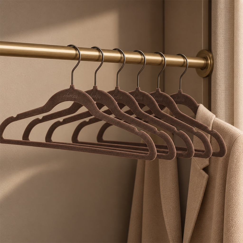 Set of 5 Velvet Plastic Hanger  LVPH01 - Dark Brown