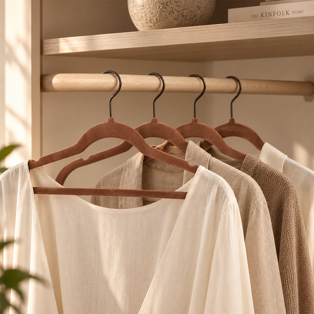 Set of 5 Velvet Plastic Hanger  LVPH01 - Reddish Brown
