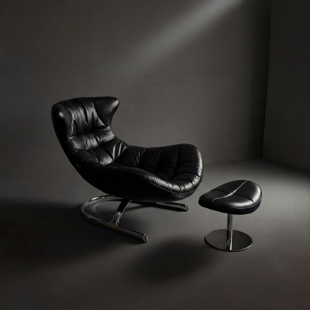 black leather Lounge chair with ottoman