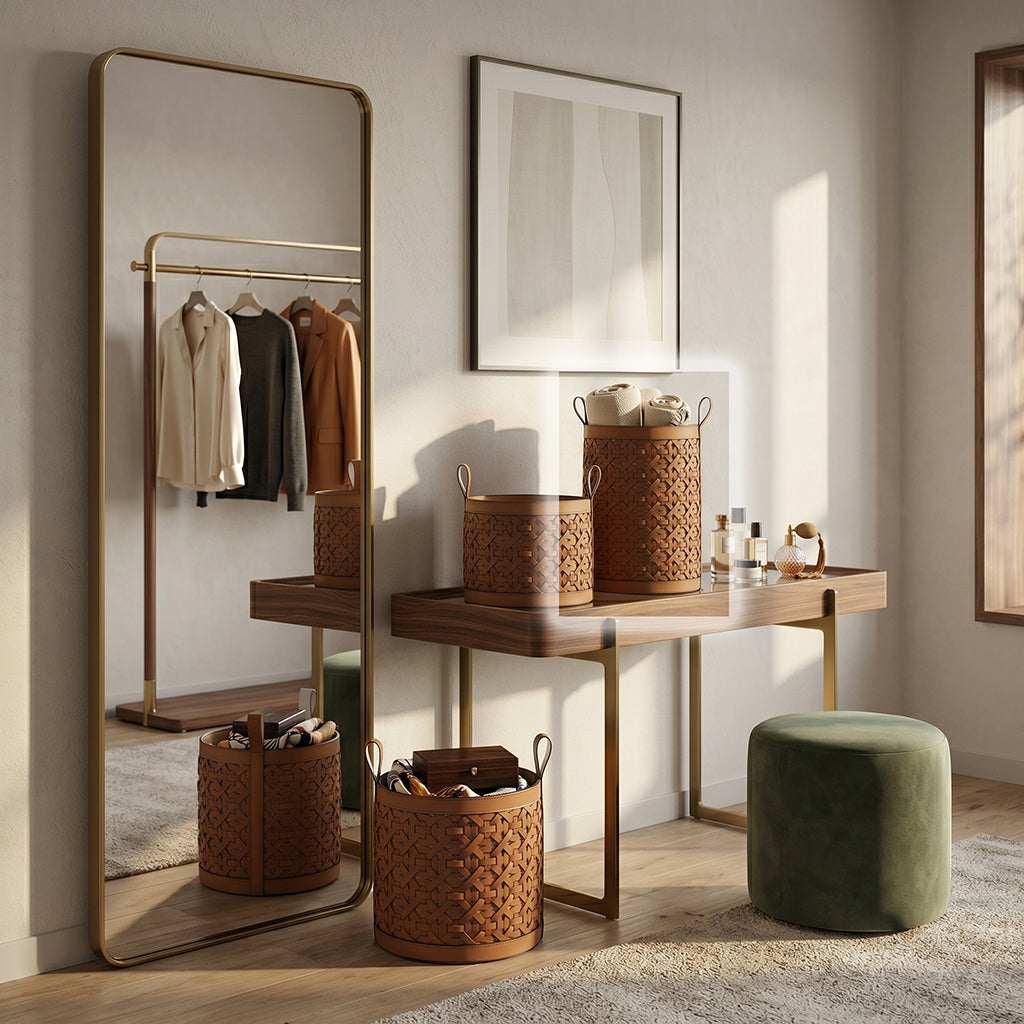 Large beige Weaven Storage Basket by BEACON, showcasing woven design and sturdy handles for organized storage.
