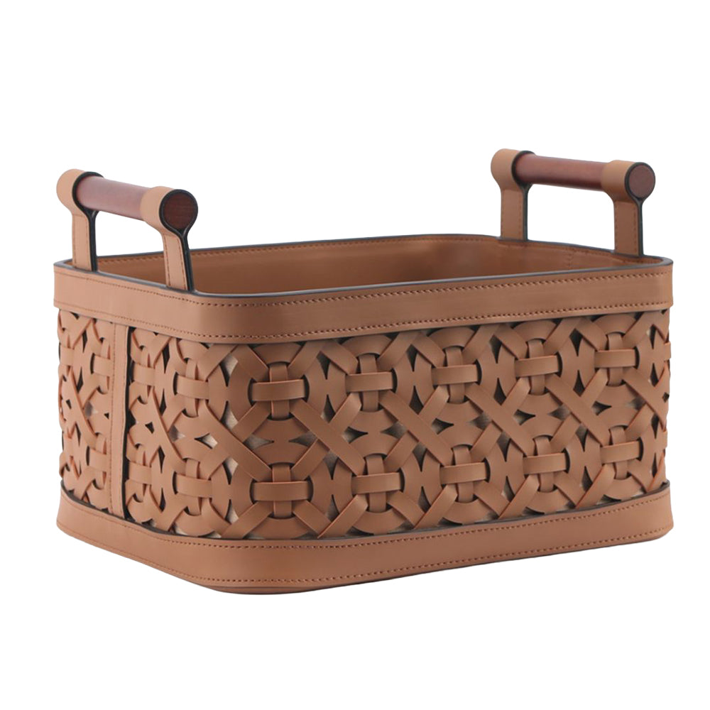 Natural woven storage basket from BEACON, KK5004G model, featuring a sturdy handle and classic woven design for organization.