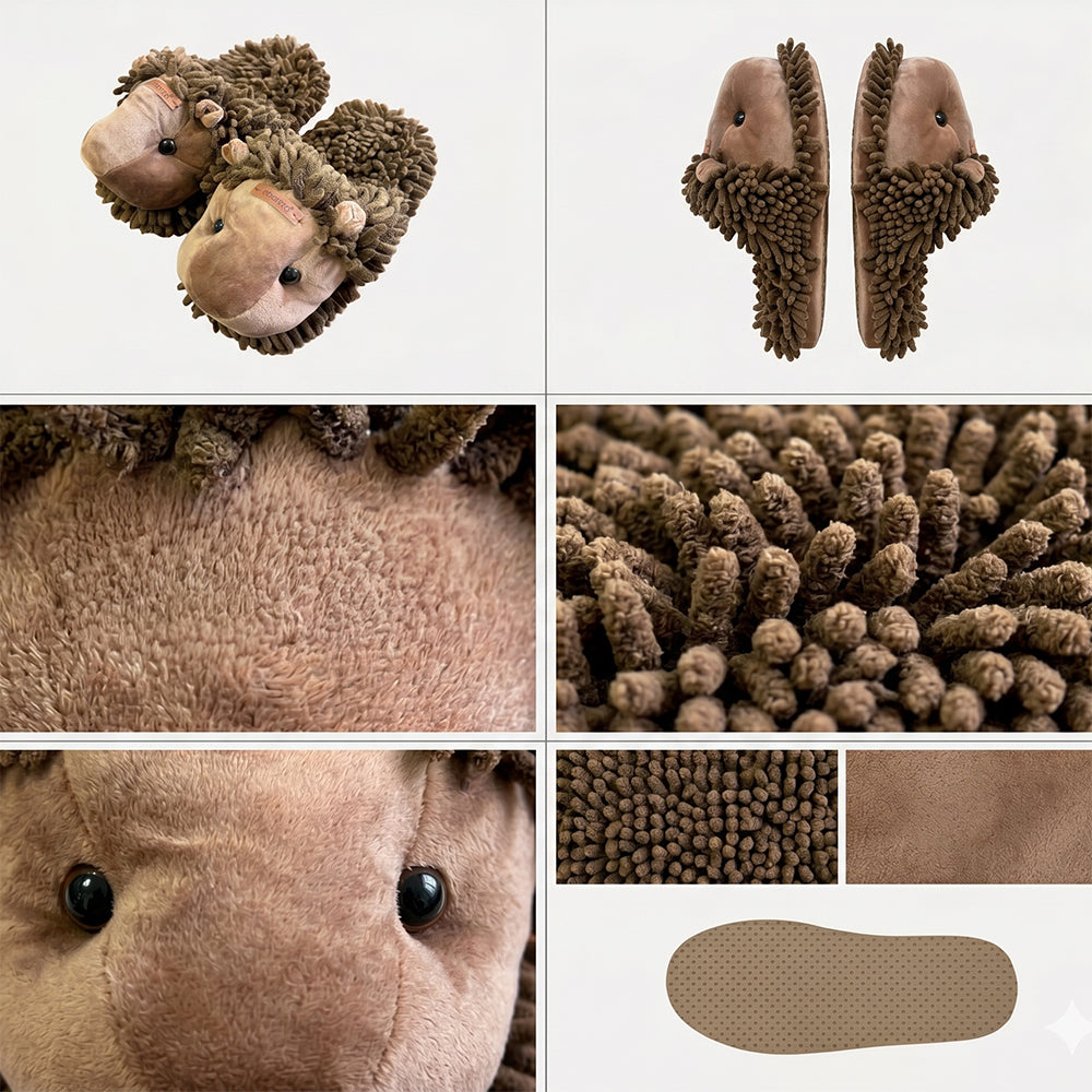 Brown women's animal slippers by Beacon, featuring soft fabric and playful animal design for cozy indoor wear.