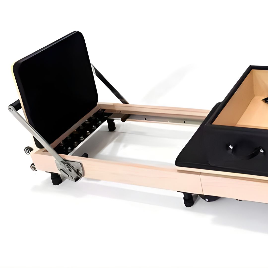 BEACON Aurelia Wood Pilates Reformer R134-03 gym equipment with wooden frame and adjustable resistance system.