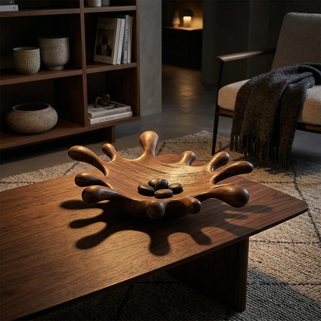 Wooden water droplets tray by BEACON, featuring a natural finish and carved design, ideal for decorative or serving use.