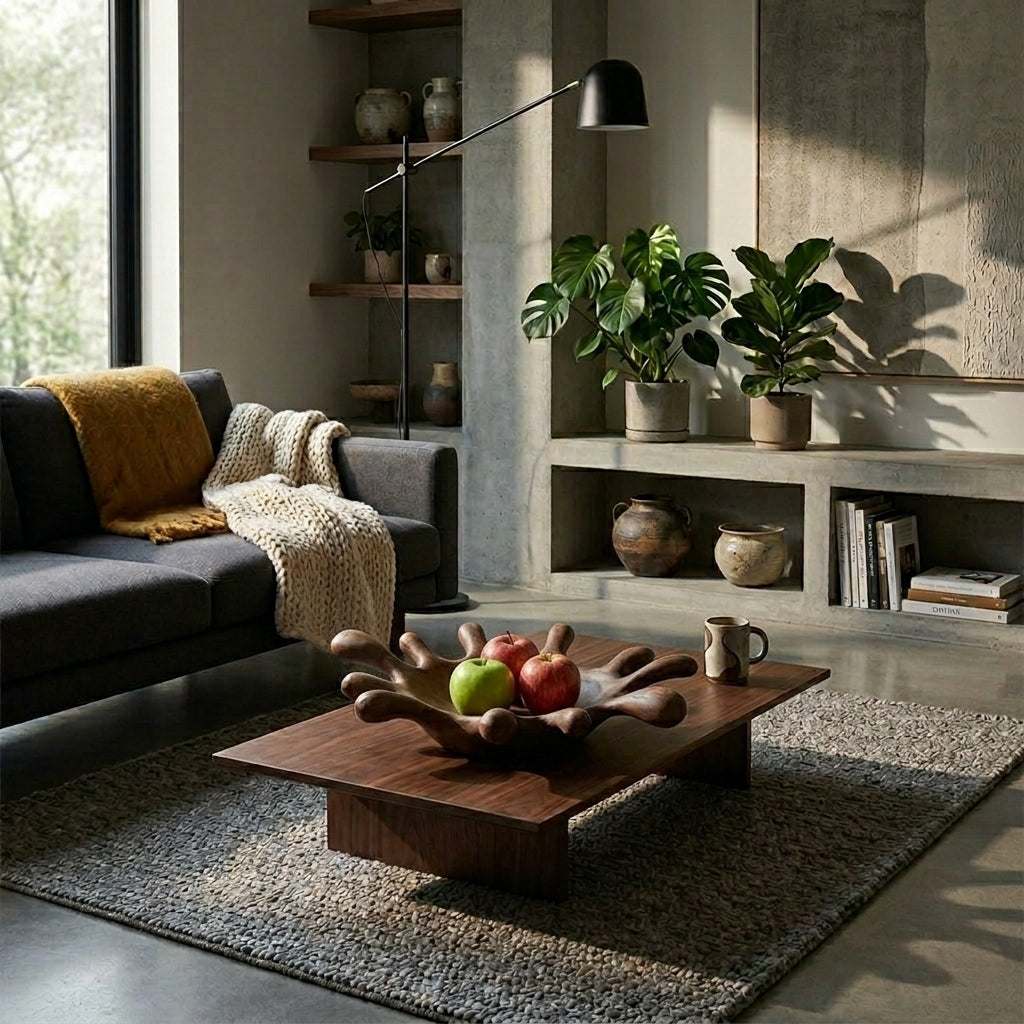 Wooden water droplets tray by BEACON featuring a natural wood finish and a sleek, modern design for decorative use.