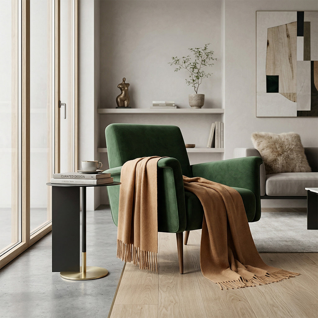 BEACON Lana Wool Scarf DR-SC004, soft and cozy wool blanket in neutral tones, displayed folded with textured fabric visible.