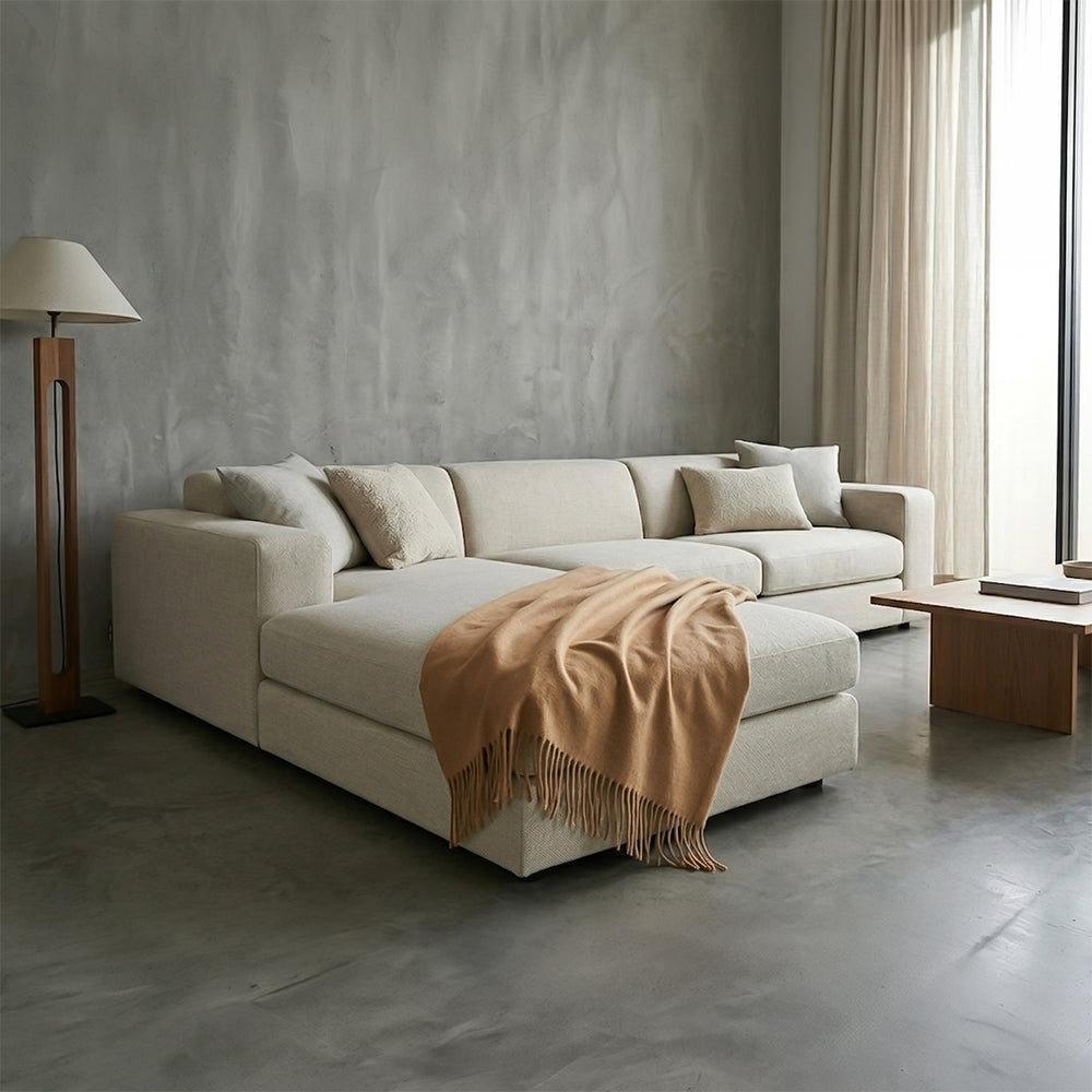 Beige Lana Wool Scarf by BEACON, soft and cozy, draped over a neutral background, showcasing its textured wool fabric.