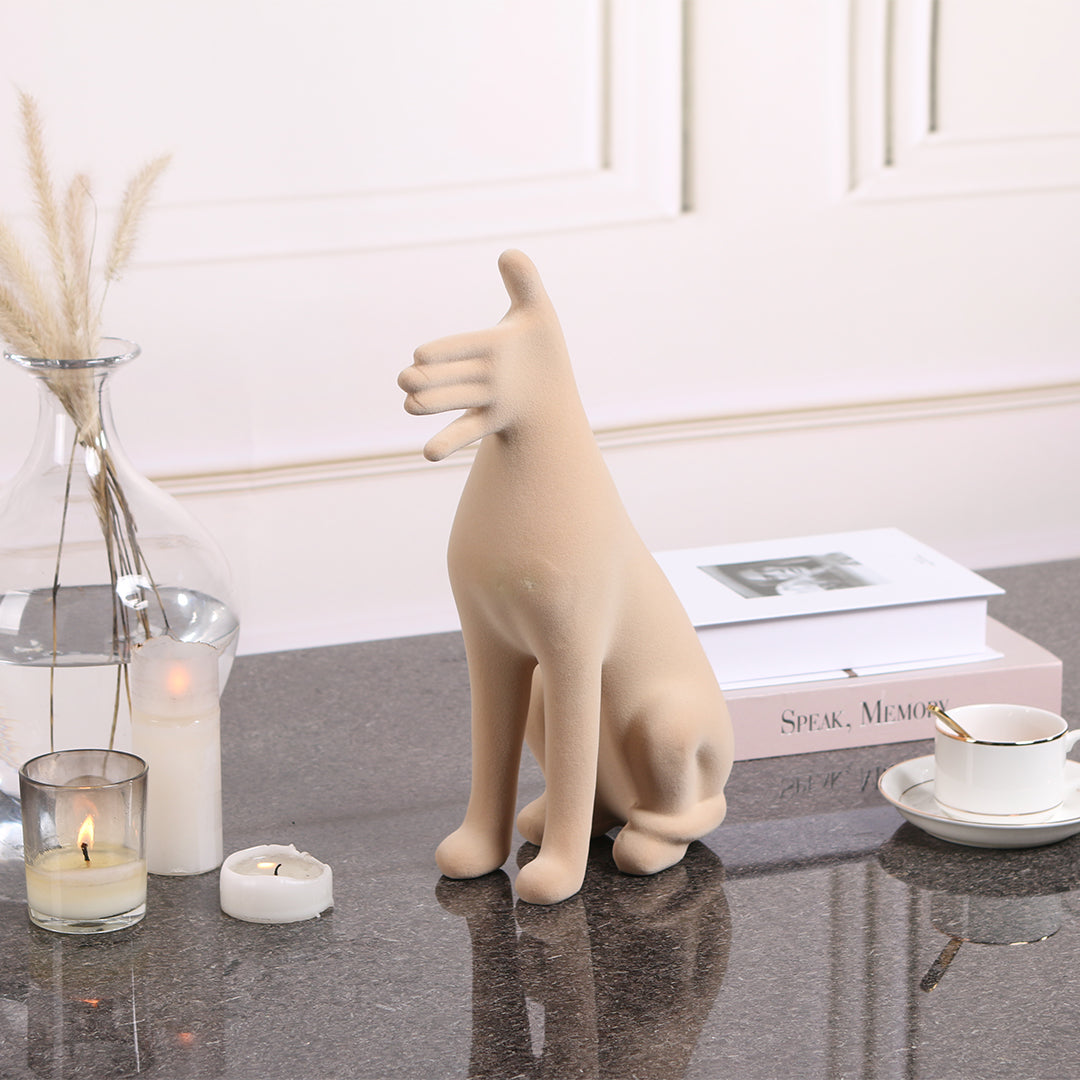 Abstract friendly dog sculpture from BEACON home decor figurines, modern beige ceramic dog figurine for stylish decor.