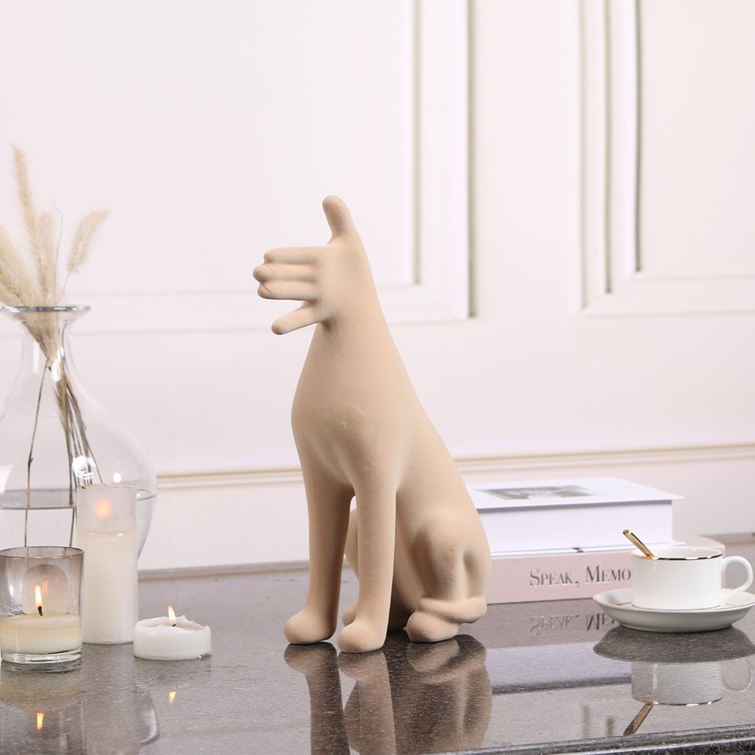 Abstract friendly dog sculpture by BEACON, a modern home decor figurine with an artistic, abstract dog design.