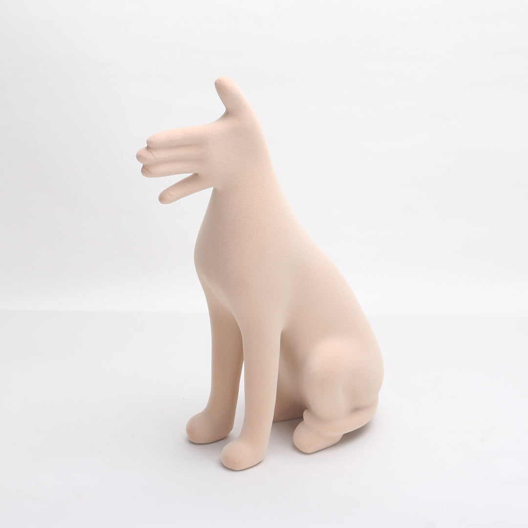 Abstract friendly dog sculpture by BEACON, decorative home decor figurine in modern abstract style.