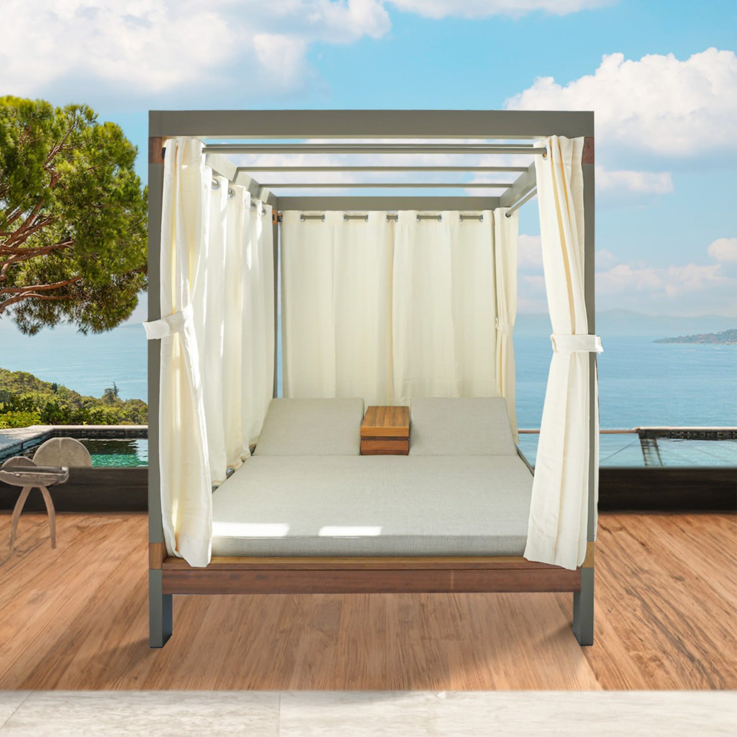 ALCHERA gazebo with sunloungers by ALBAMO in RAL 7006 color, outdoor lounge furniture for relaxing in the garden