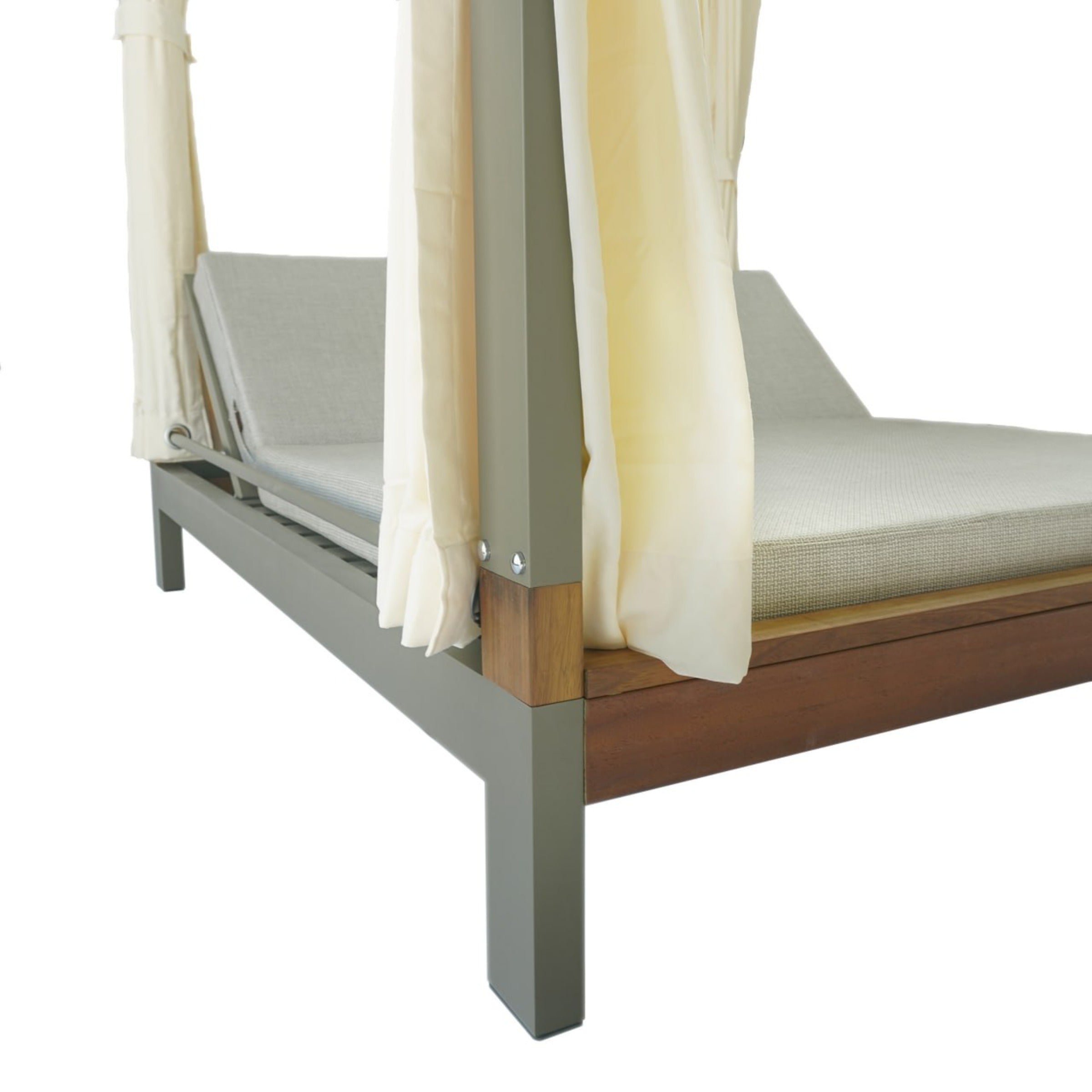 ALCHERA gazebo sunloungers by ALBAMO with RAL 7006 finish, outdoor relaxing furniture set in a garden setting.