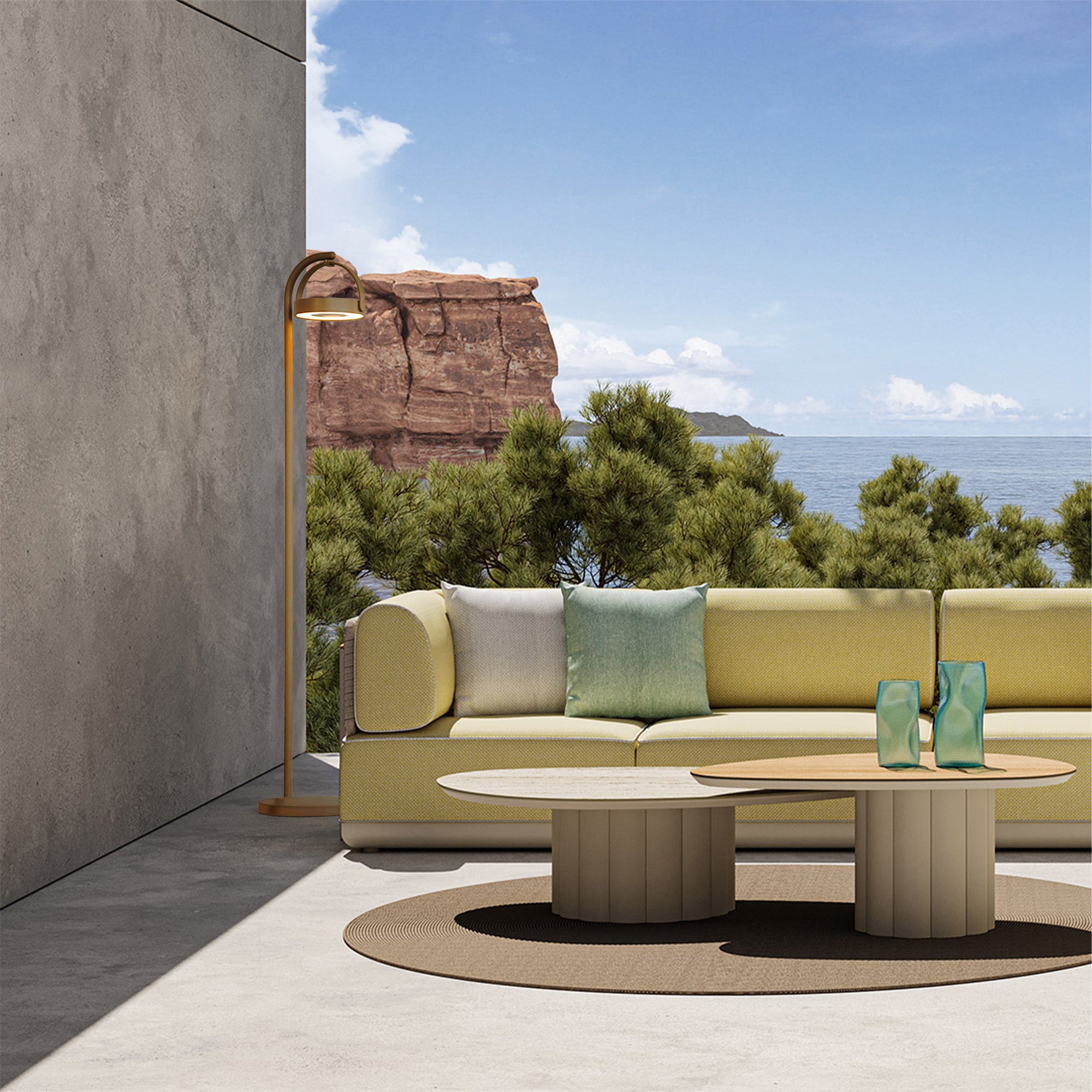 Alu indoor/outdoor floor lamp in sandstone finish, smart outdoor lighting by BEACON, model KH8510A117ALU, designed for versatile use.