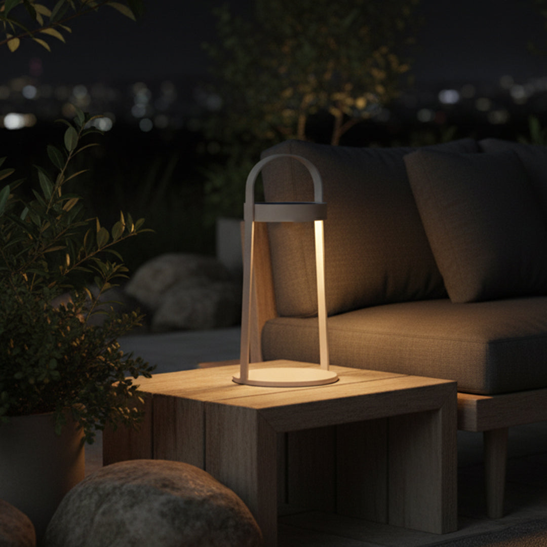 Alu Indoor/Outdoor Hand Lamp 42cm by BEACON, a smart outdoor lighting device with sleek aluminum design.