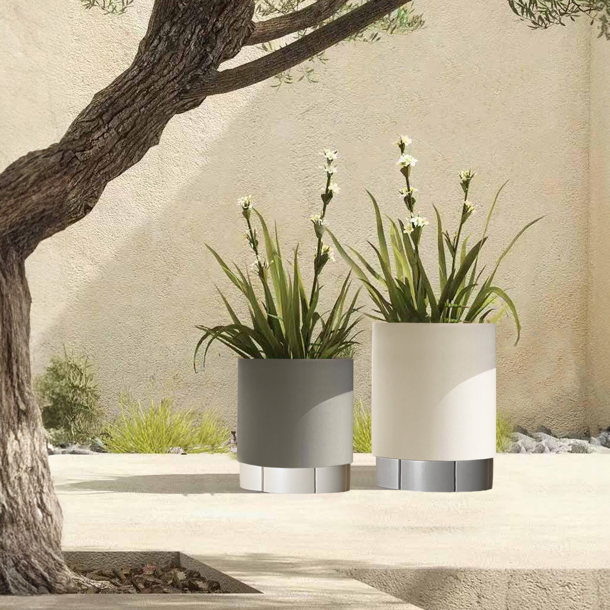 Alu indoor/outdoor planter box in beige, 49.5cm, by BEACON, with a sleek metal design for plants or flowers.