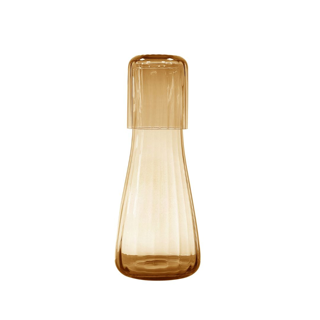 Amber BEACON drinkware set with a 1.2L carafe and 150ml tumbler, featuring sleek amber glass and modern design.