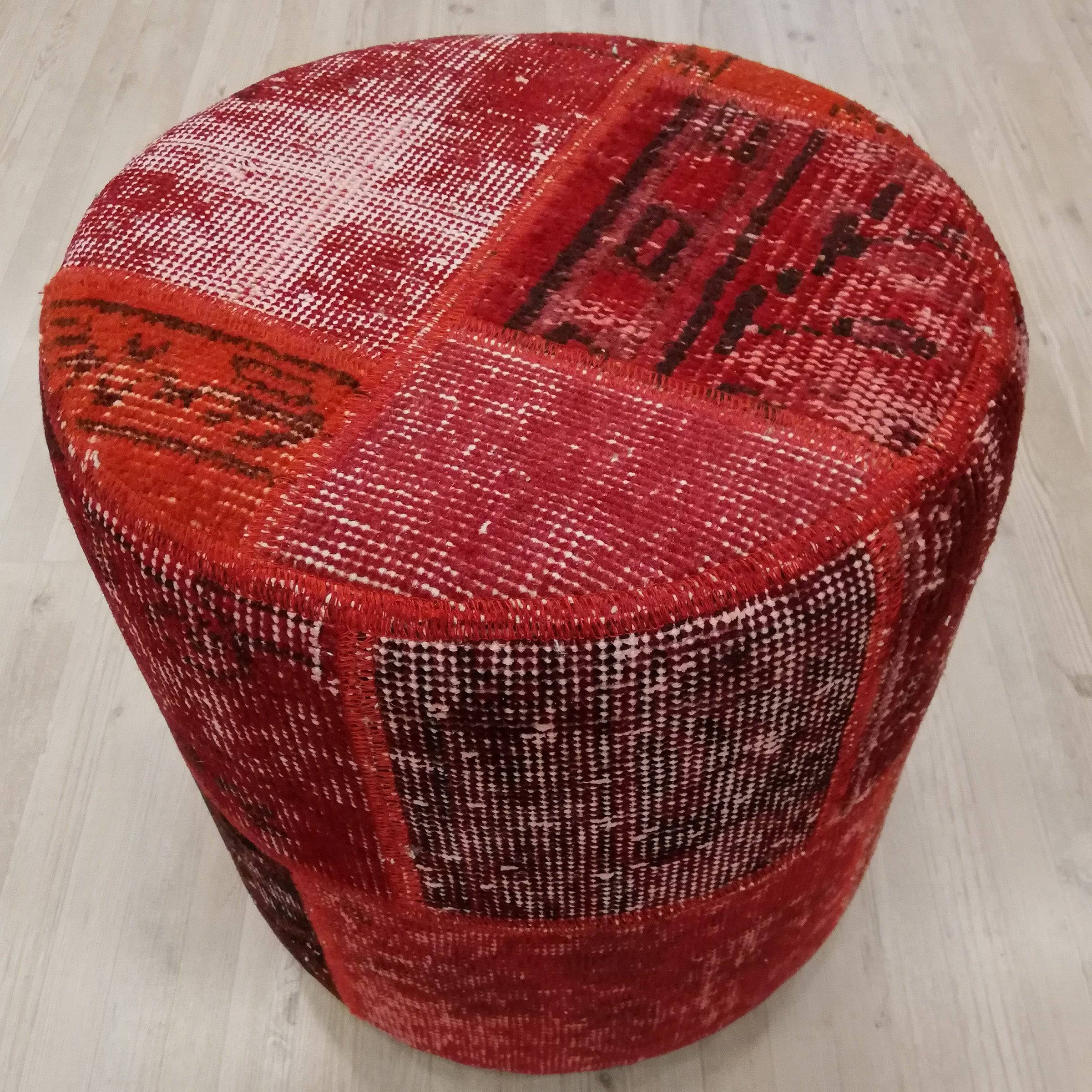 Anatolian Patchwork Style Pouf Pof-Red101 -  Poufs | البوف الأناضول بالنمط المرقع - ebarza Furniture UAE | Shop Modern Furniture in Abu Dhabi & Dubai - مفروشات ايبازرا في الامارات | تسوق اثاث عصري وديكورات مميزة في دبي وابوظبي