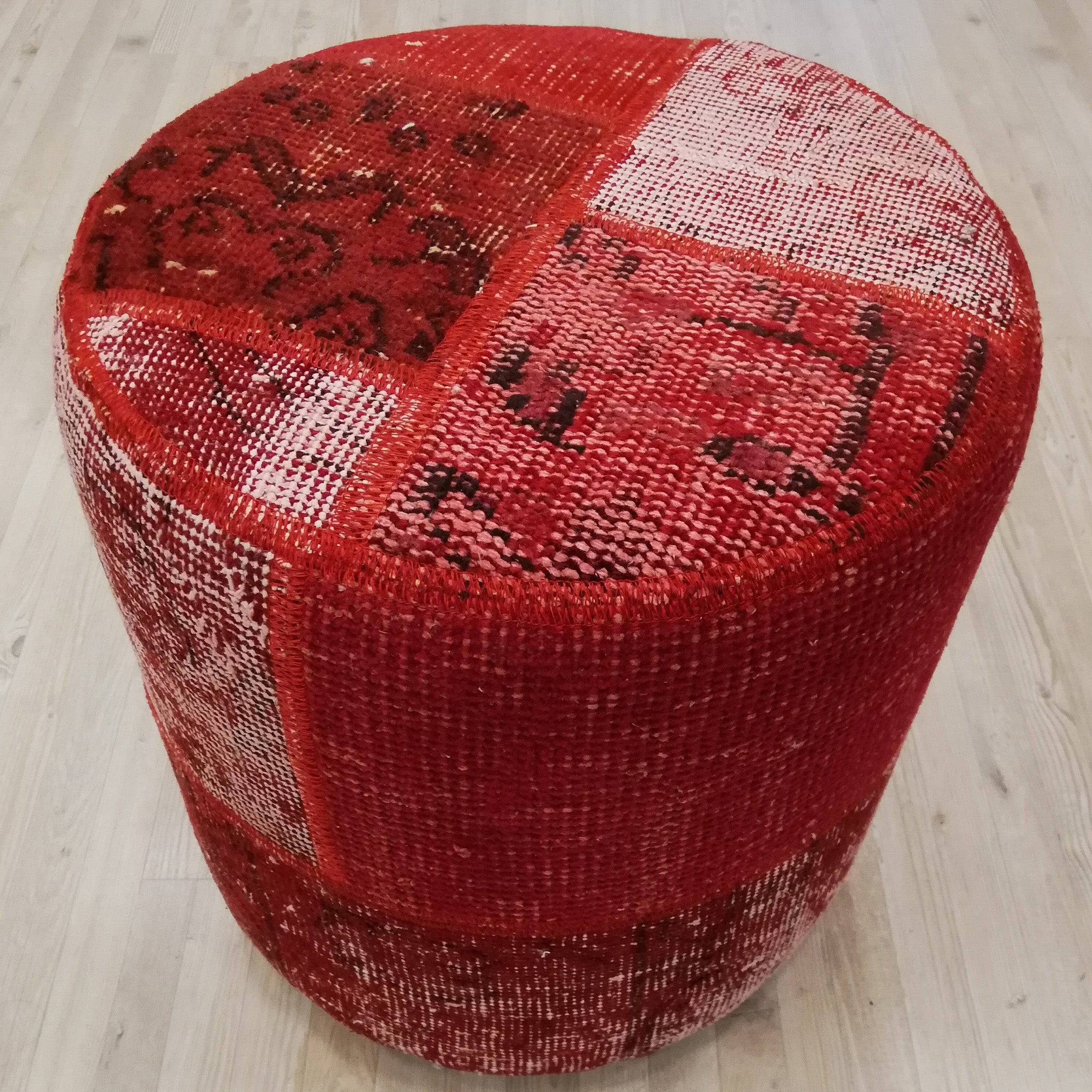 Anatolian Patchwork Style Pouf Pof-Red101 -  Poufs | البوف الأناضول بالنمط المرقع - ebarza Furniture UAE | Shop Modern Furniture in Abu Dhabi & Dubai - مفروشات ايبازرا في الامارات | تسوق اثاث عصري وديكورات مميزة في دبي وابوظبي