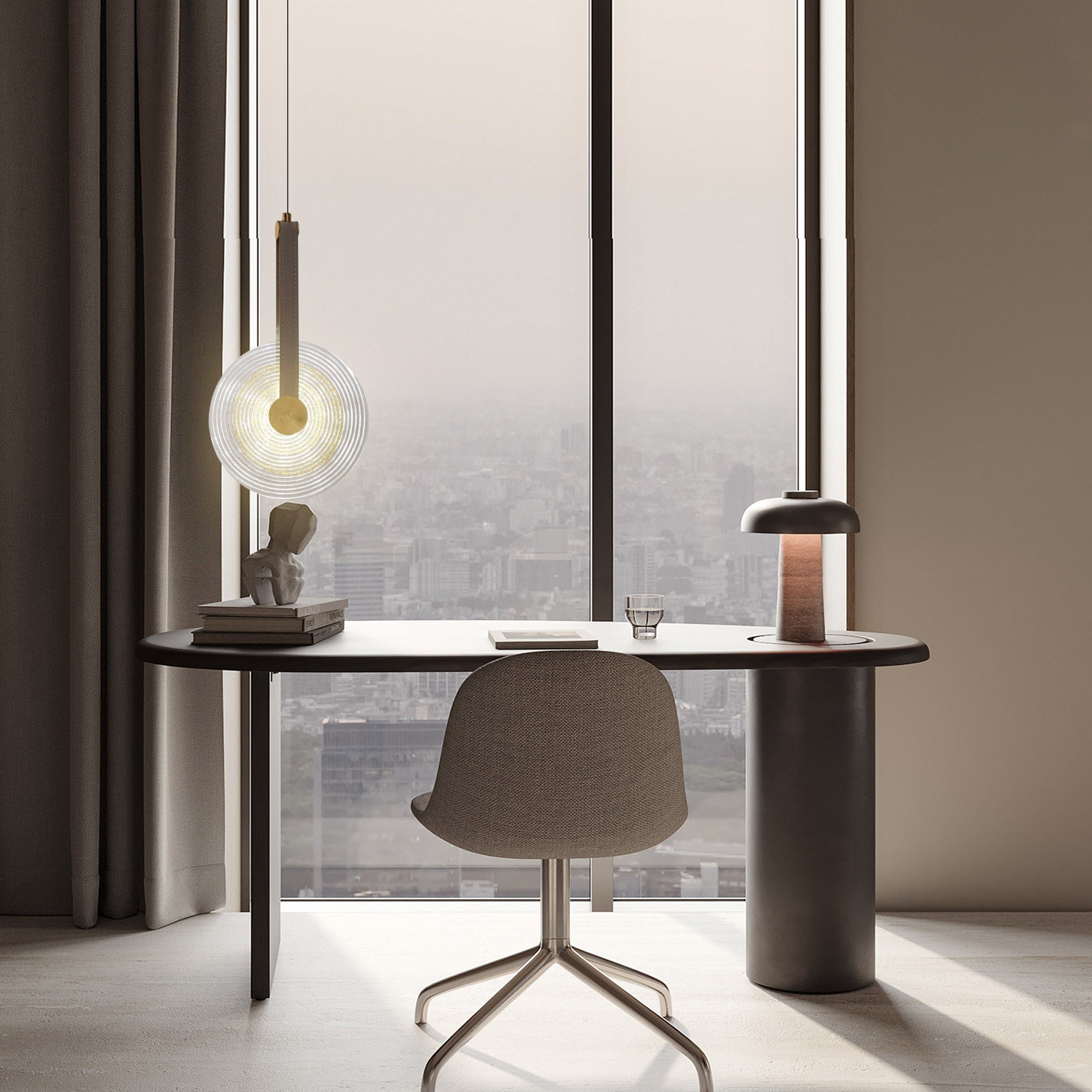Beige leather Aqua Gem pendant lamp with a 20cm diameter, stylish pendant lighting by BEACON.