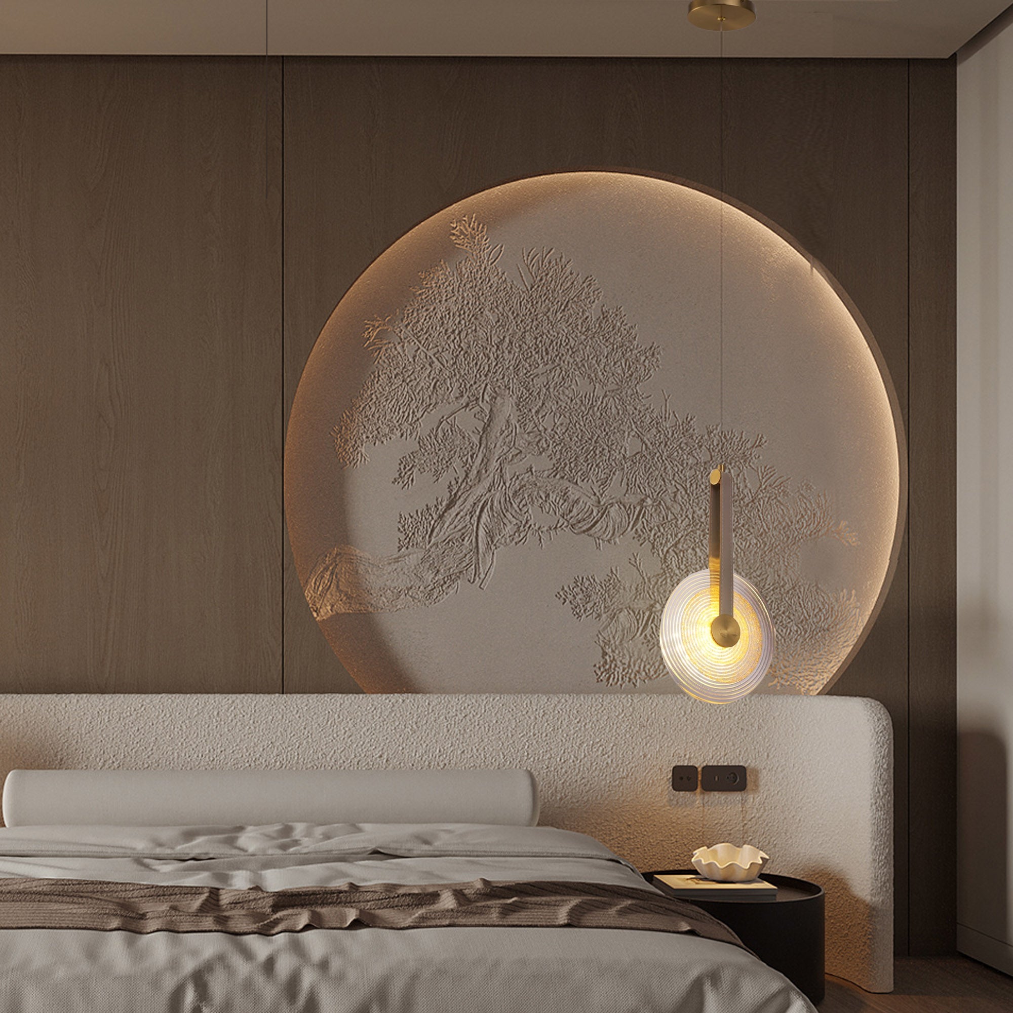 Beige leather Aqua Gem Pendant Lamp, 20cm diameter, stylish modern pendant lighting by BEACON with aqua gem design.