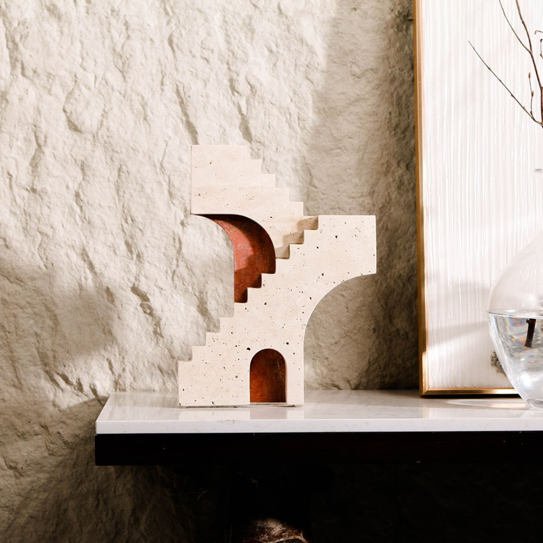 Abstract architectural sculpture by BEACON, modern home decor figurine with geometric design for contemporary interior styling.
