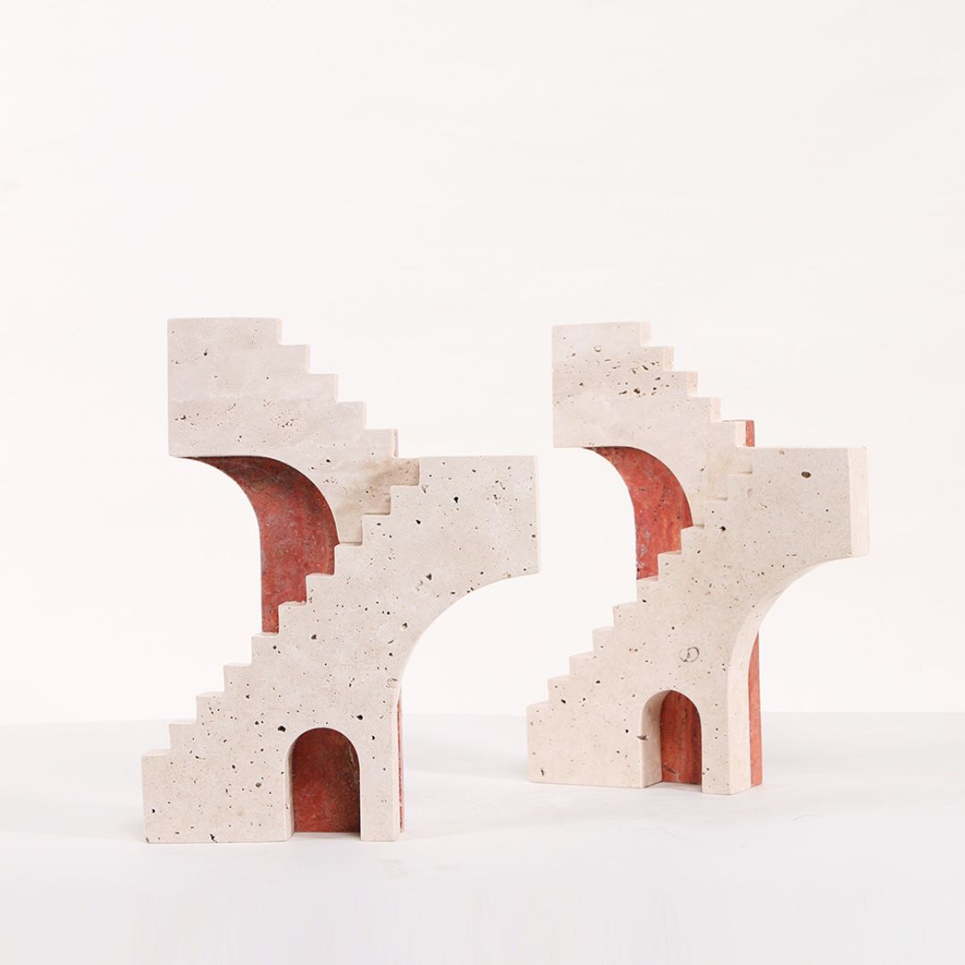 Abstract architectural sculpture for home decor, beige figurine by BEACON, modern art piece for interior decoration.