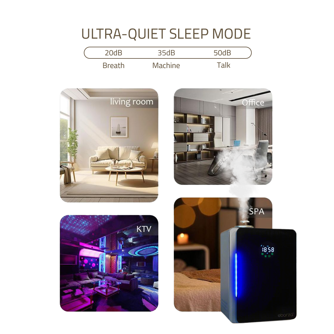 BEACON MLK-500M Smart Aroma Diffuser with bamboo design, 14 essential oils sample box, suitable for up to 500m³ space.