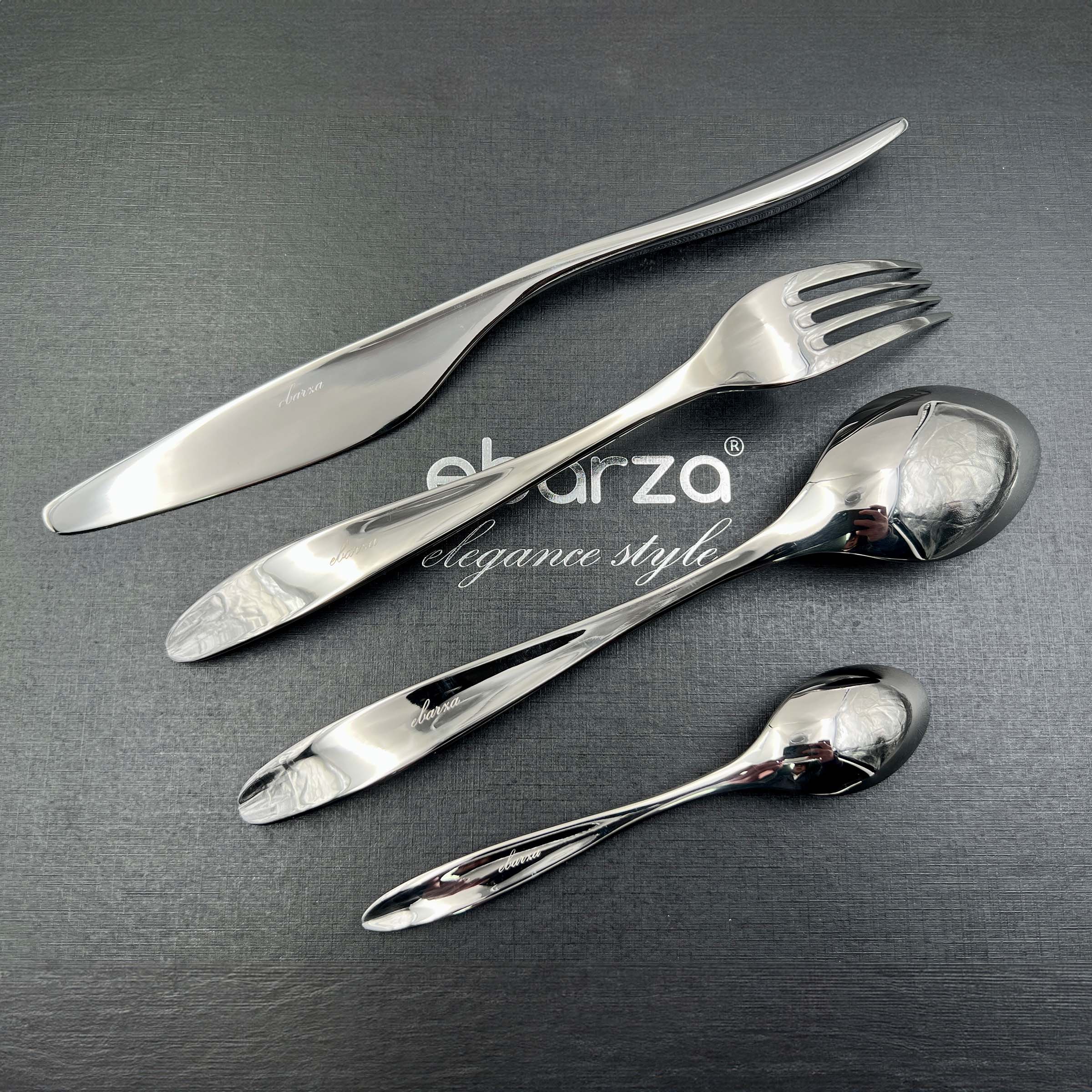 Arza Set of 24 pcs Mirror Silver Cutlery Set  8091 -  Cutlery Sets - ebarza Furniture UAE | Shop Modern Furniture in Abu Dhabi & Dubai - مفروشات ايبازرا في الامارات | تسوق اثاث عصري وديكورات مميزة في دبي وابوظبي