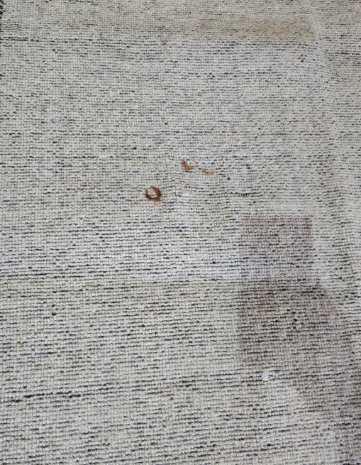 Display image of a 90x300 cm hand-woven ivory and black wool rug by Javi, showcasing its long rectangular design.