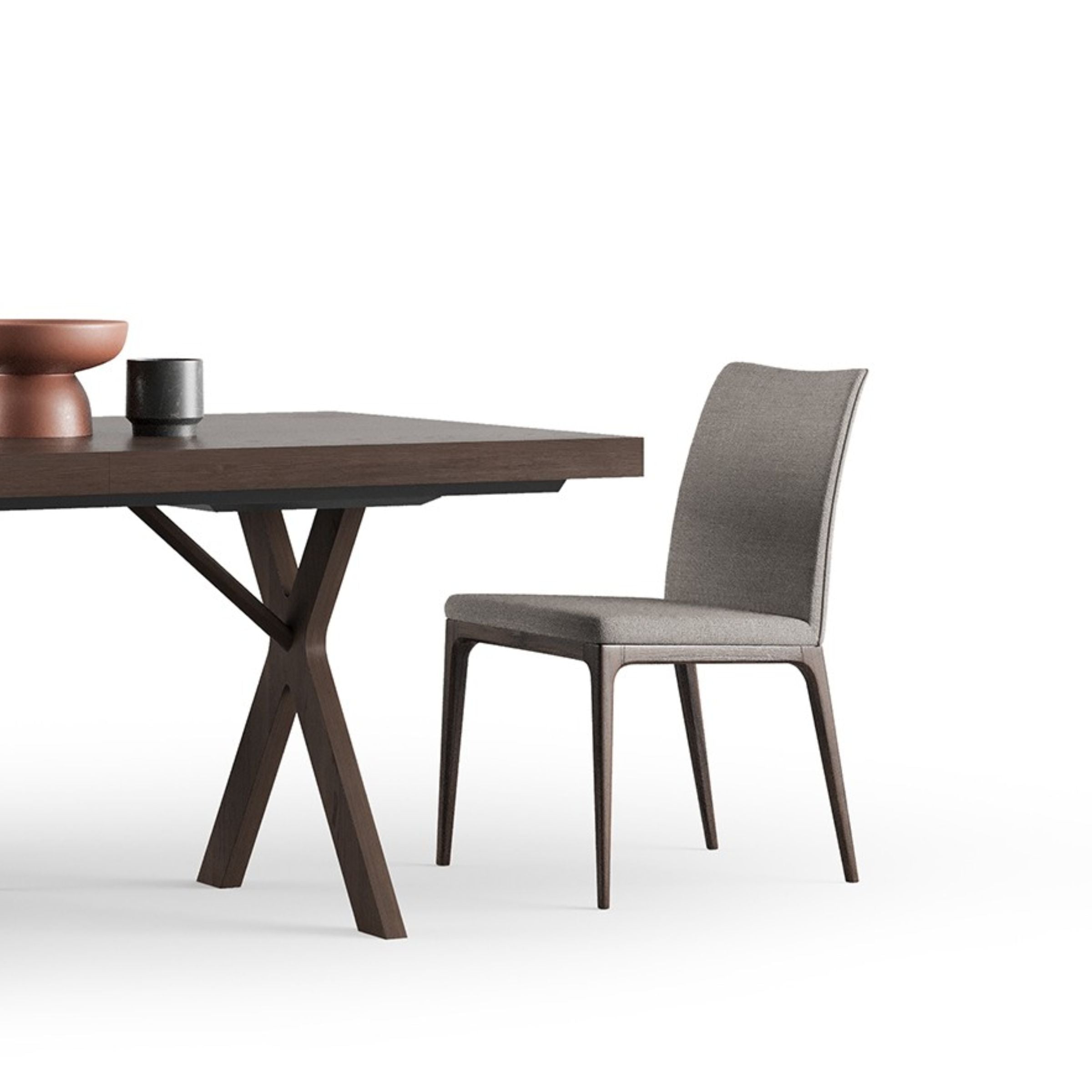 YOL LIVING Alesta Dining Chair in neutral fabric with wooden legs, modern design, suitable for dining rooms or casual seating.