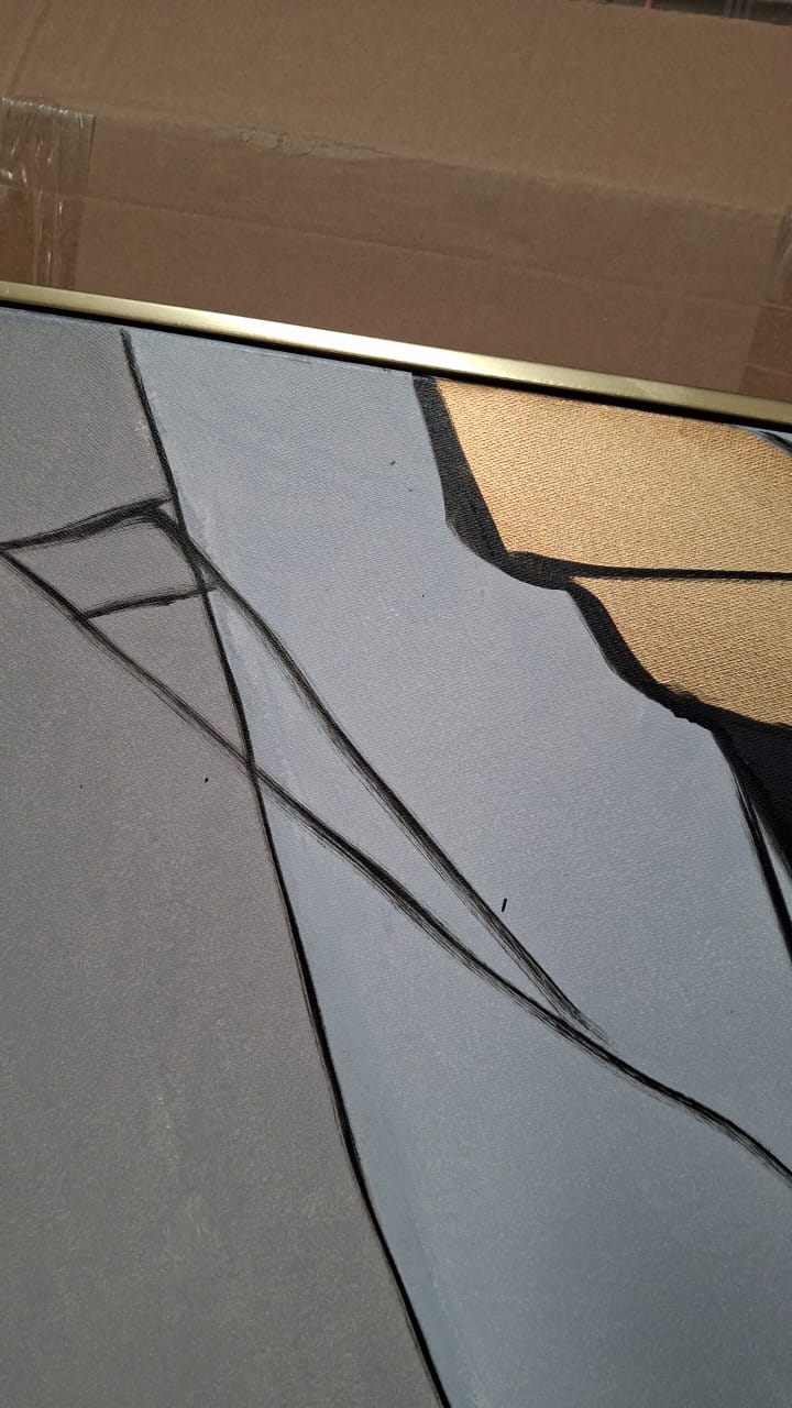 Golden wall crack hand-painted art painting with frame, 140x140 cm, by BEACON, displayed as a decorative wall display item.