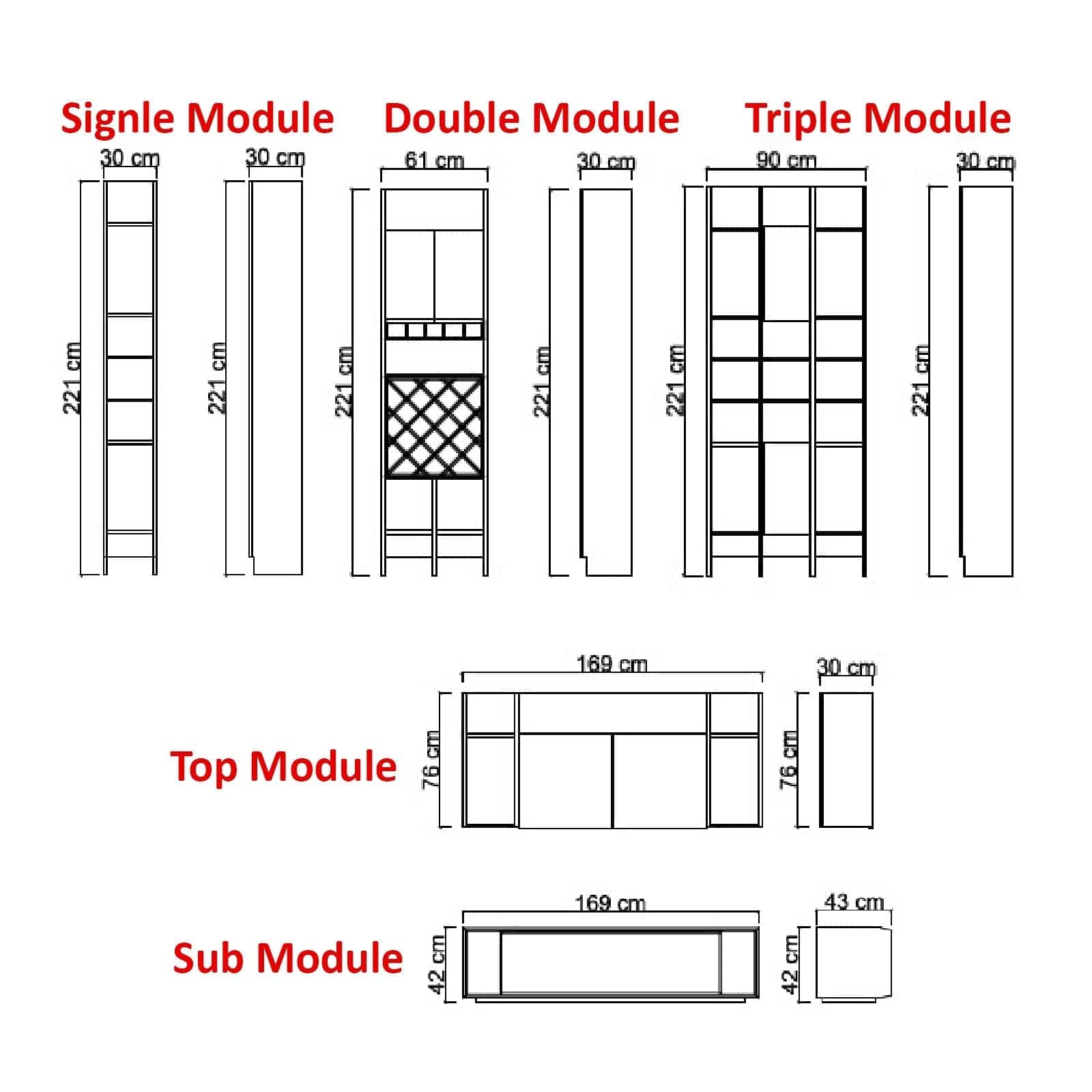 YOL LIVING Hera Wall Unit Bookshelves Triple Module in modern design, featuring three open shelves mounted on the wall.