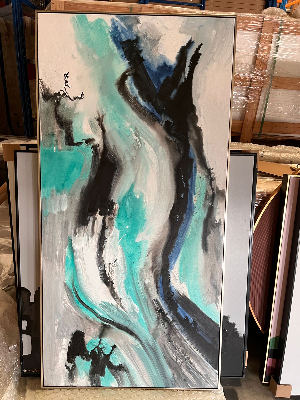 Iced Flame hand-painted art painting in a frame, measuring 160x80 cm, displayed as a decorative wall art piece.