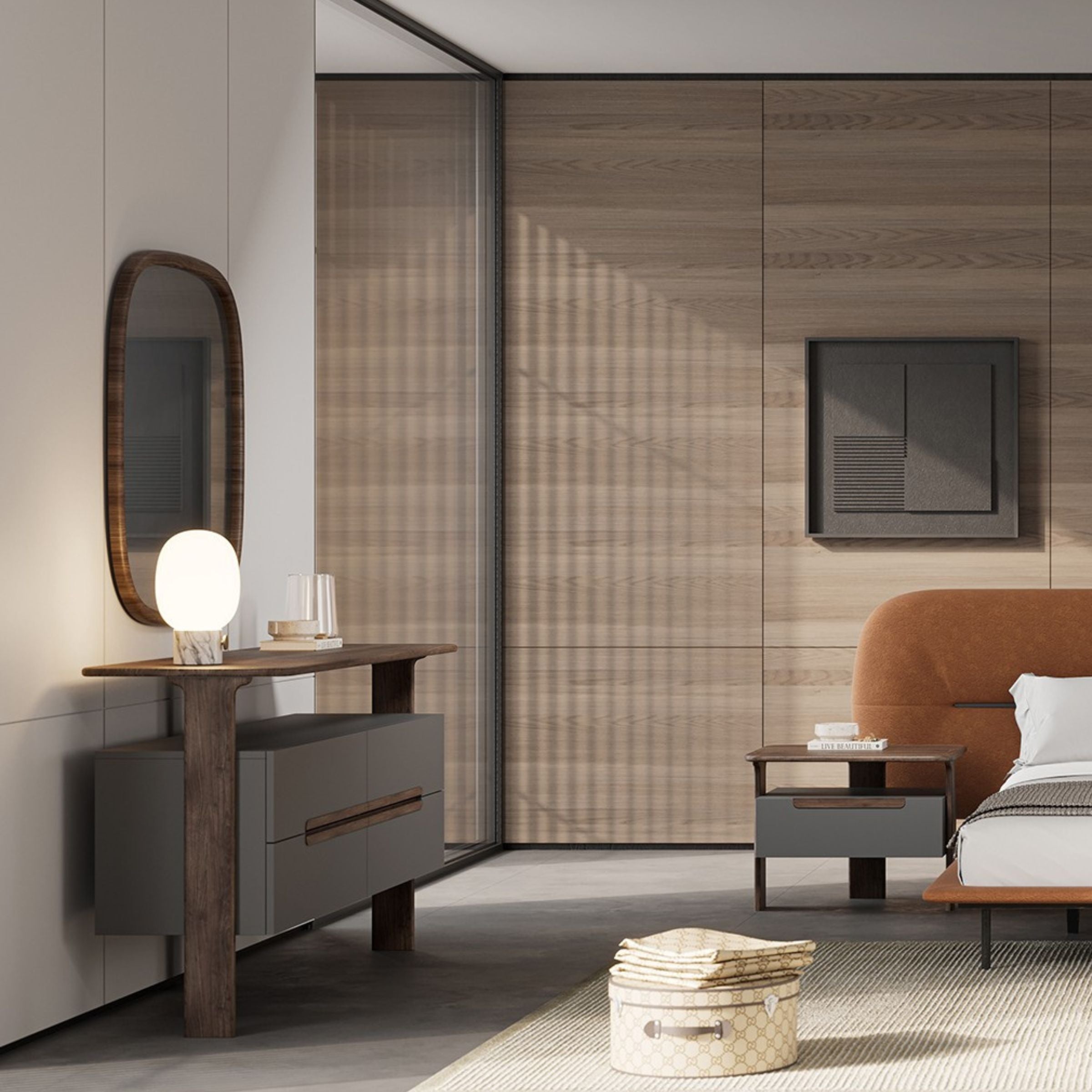 Display image of the As Is Lova Dresser and Mirror from YOL LIVING, showcasing its modern design and natural wood finish.