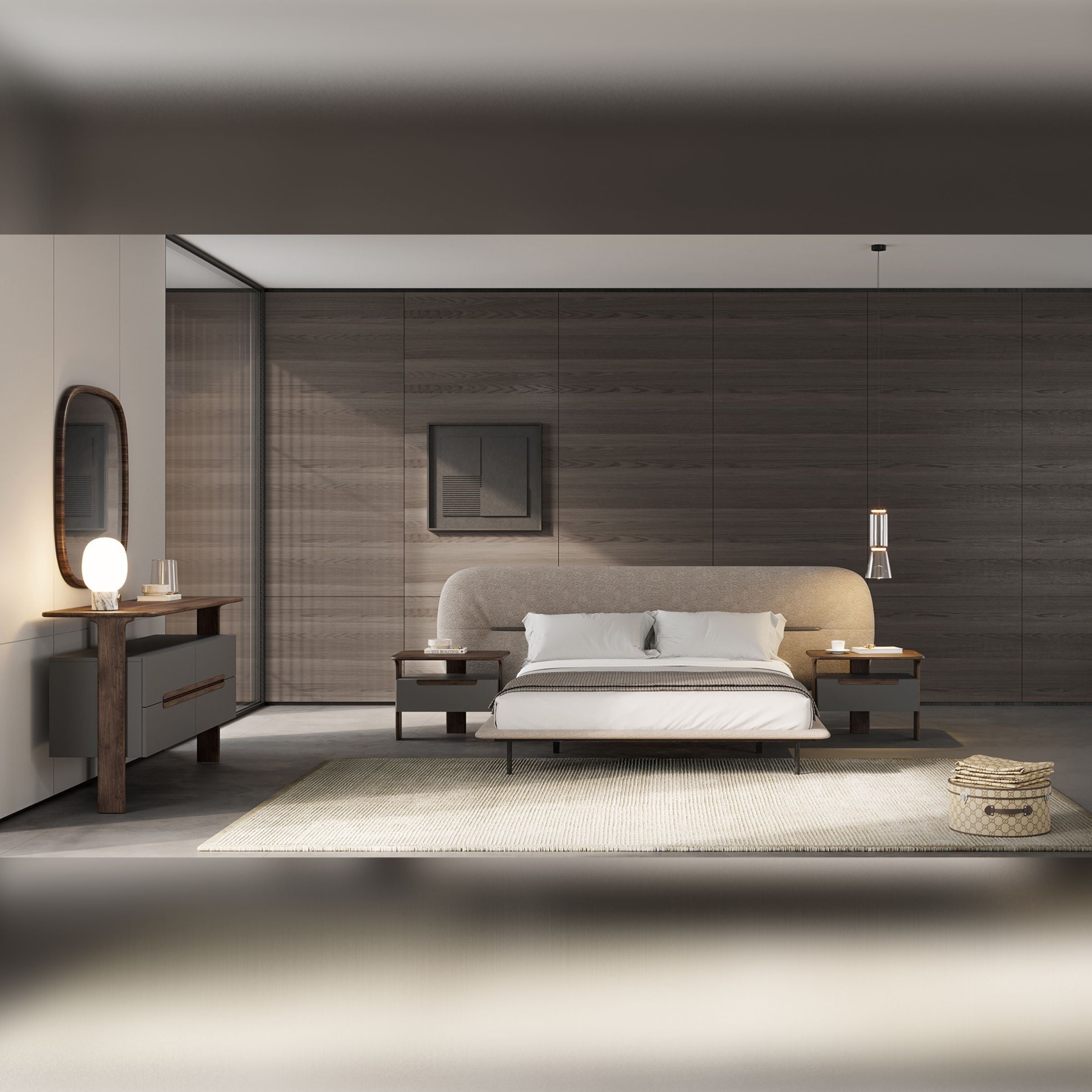 As-is Lova dresser with matching mirror by YOL Living, showcasing a modern bedroom furniture display piece.