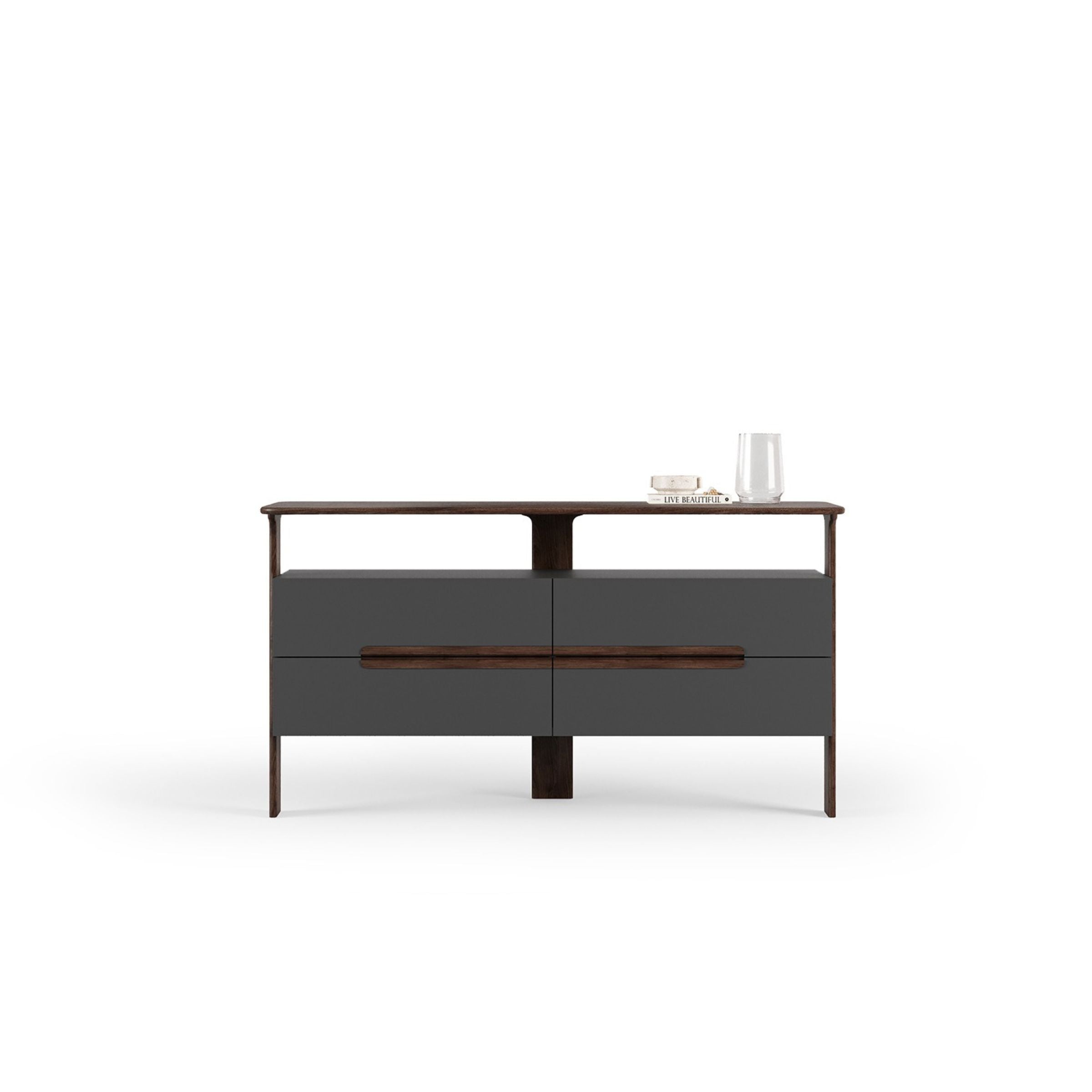 As-is YOLVA Lova dresser and mirror display item showing a modern wooden dresser with attached mirror.