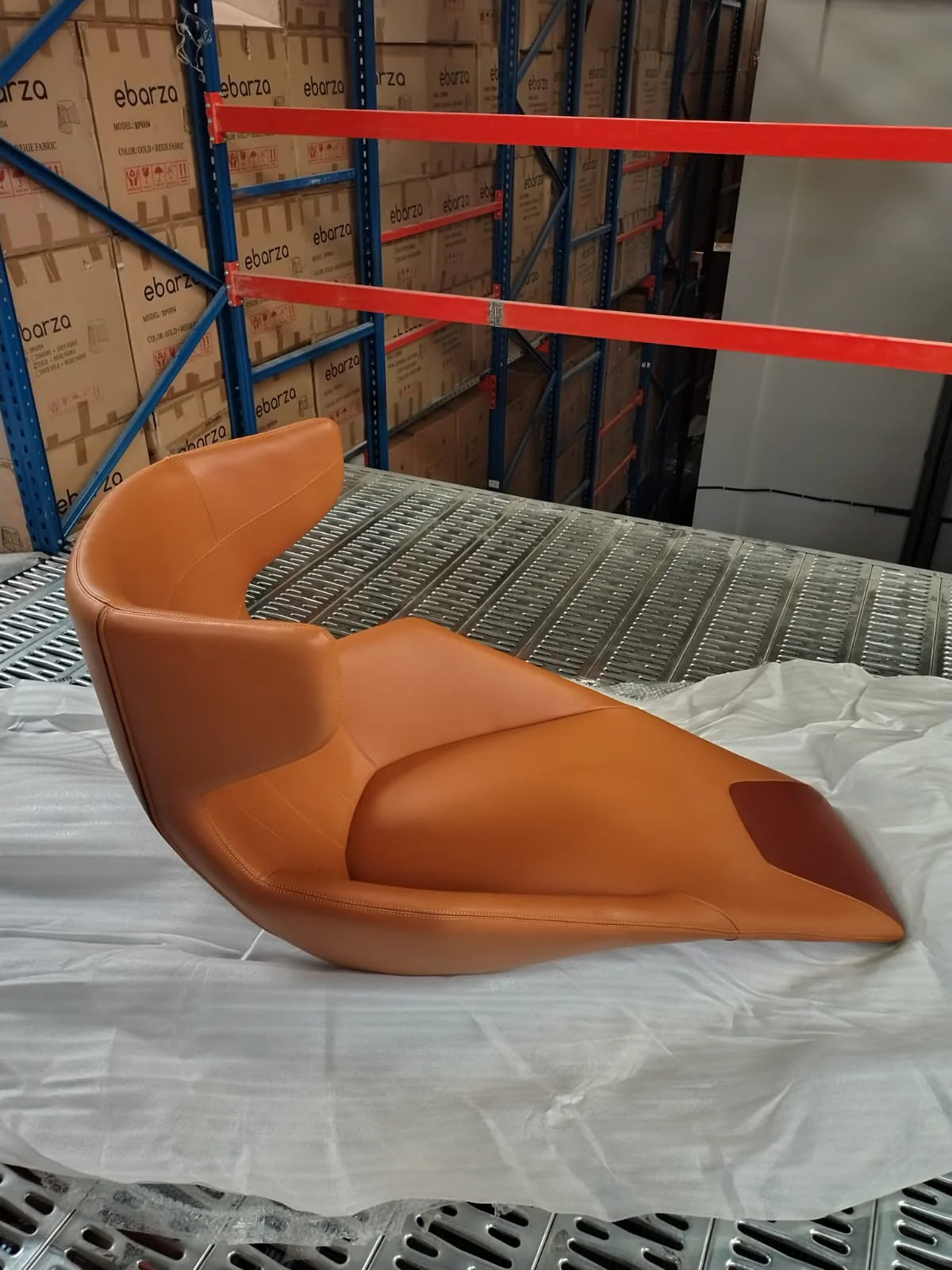 As-is Relax Lounge Chair LC035-BR by Beacon, display item with worn fabric and visible signs of use, showcasing its current condition.