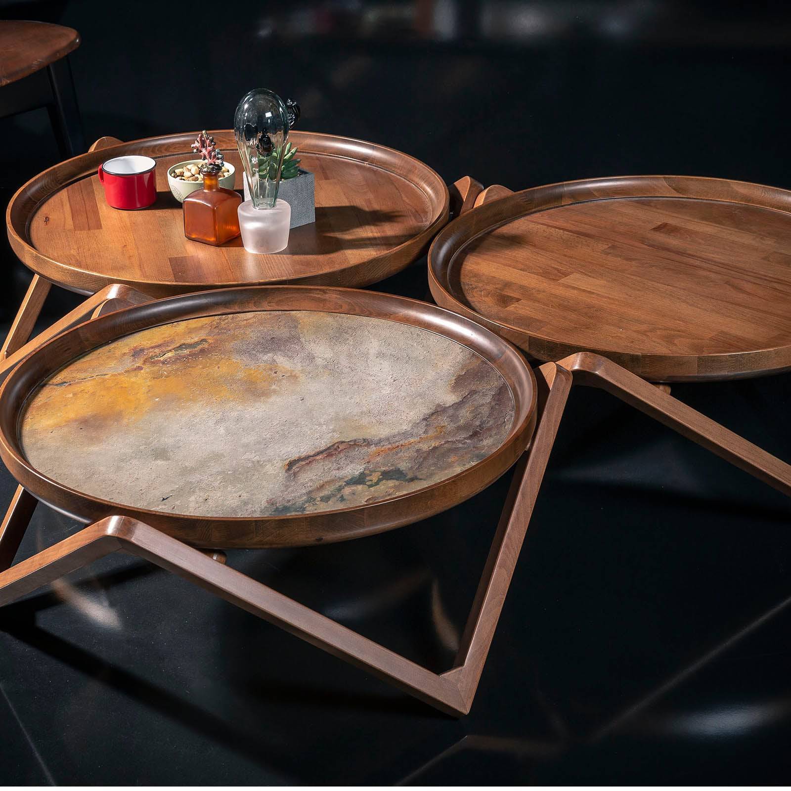 Set of three Passion Center Tables by Togo Home Style, display item, featuring modern round tabletops in a coordinated set.