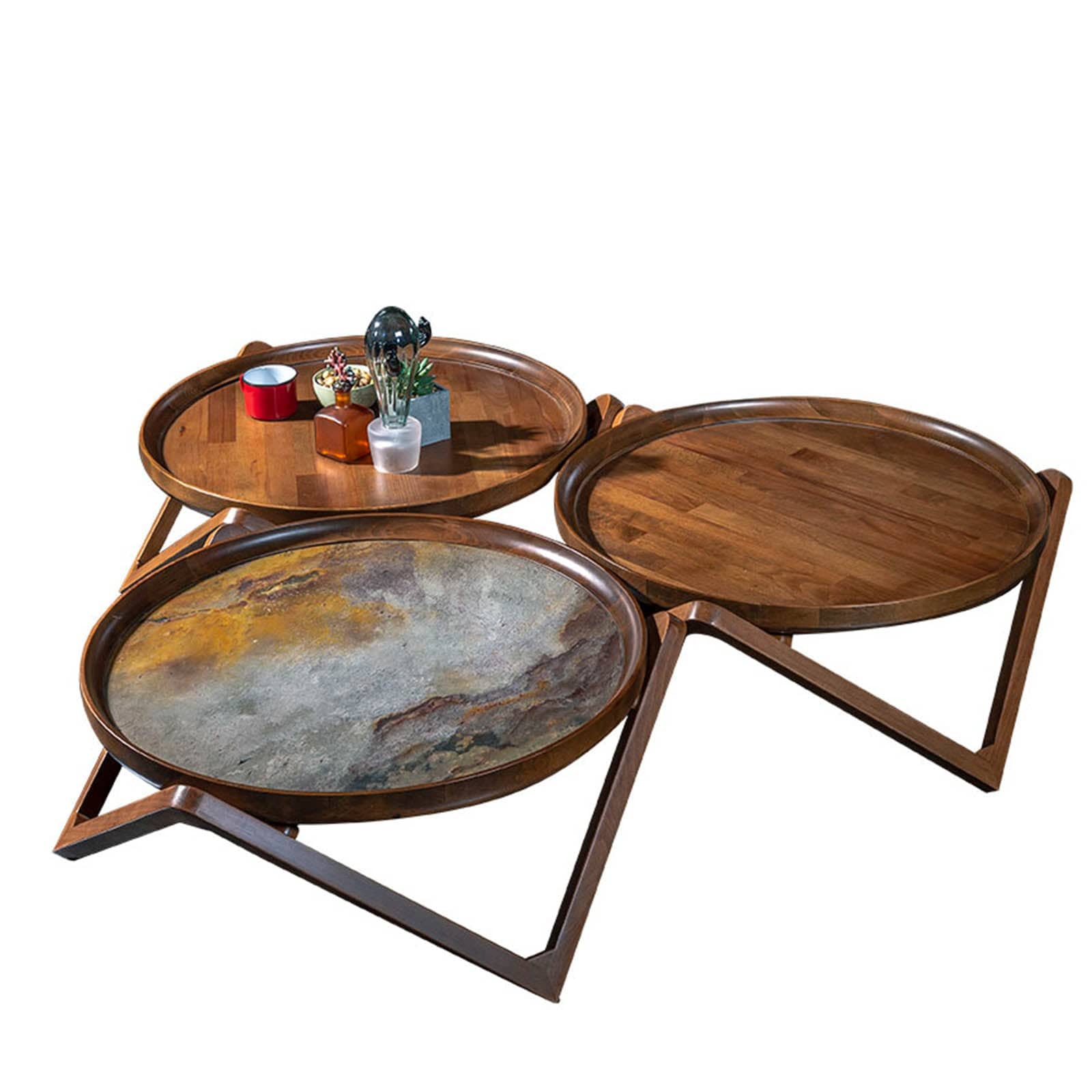 Set of three passion center tables from TOGO HOME STYLE, display item with modern round tabletops and sleek bases.