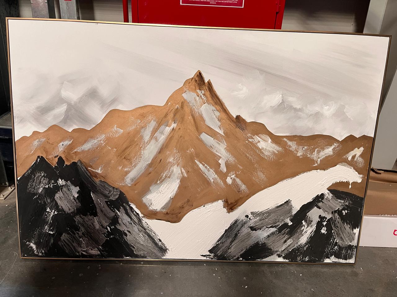 Hand-painted Golden Mountain art painting with frame, 180x120 cm, display item from BEACON, featuring vibrant mountain landscape.