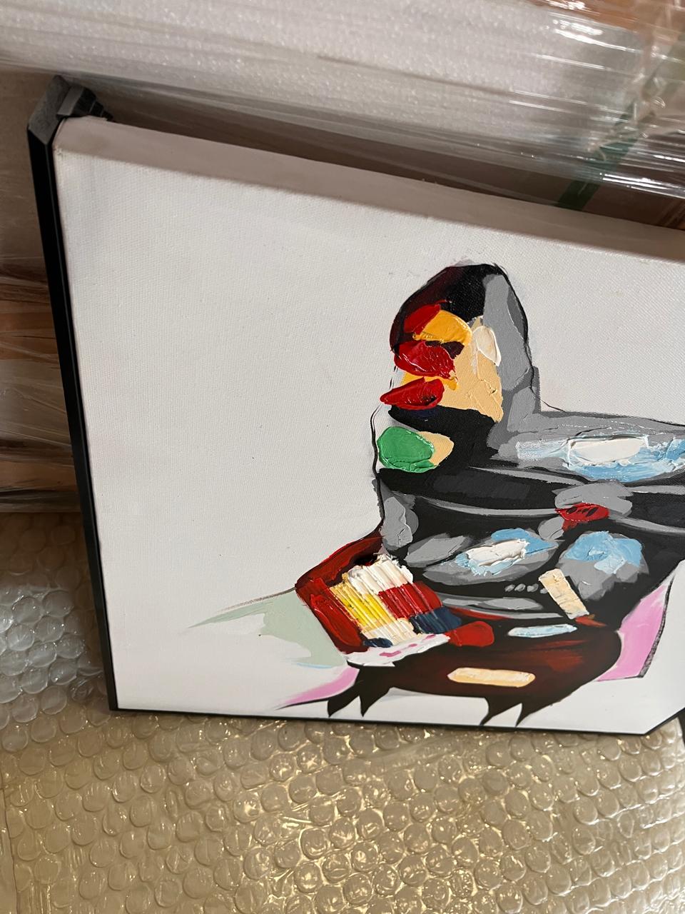 Hand-painted dog art painting with frame, 65x65 cm, by BEACON, displayed as a decorative wall art piece.