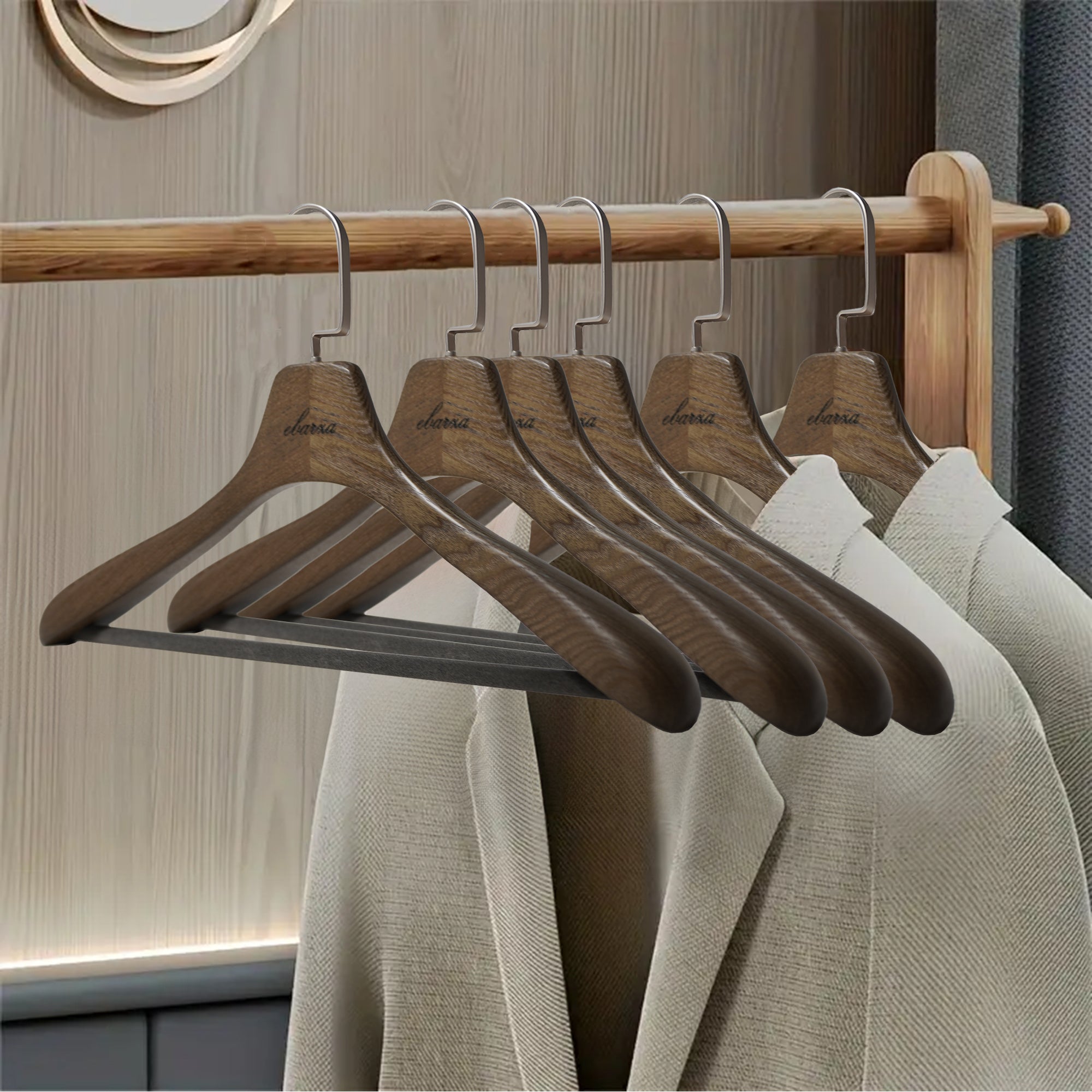 Ash wood BEACON garment hanger LWH001 with smooth finish and sturdy design for clothing storage.