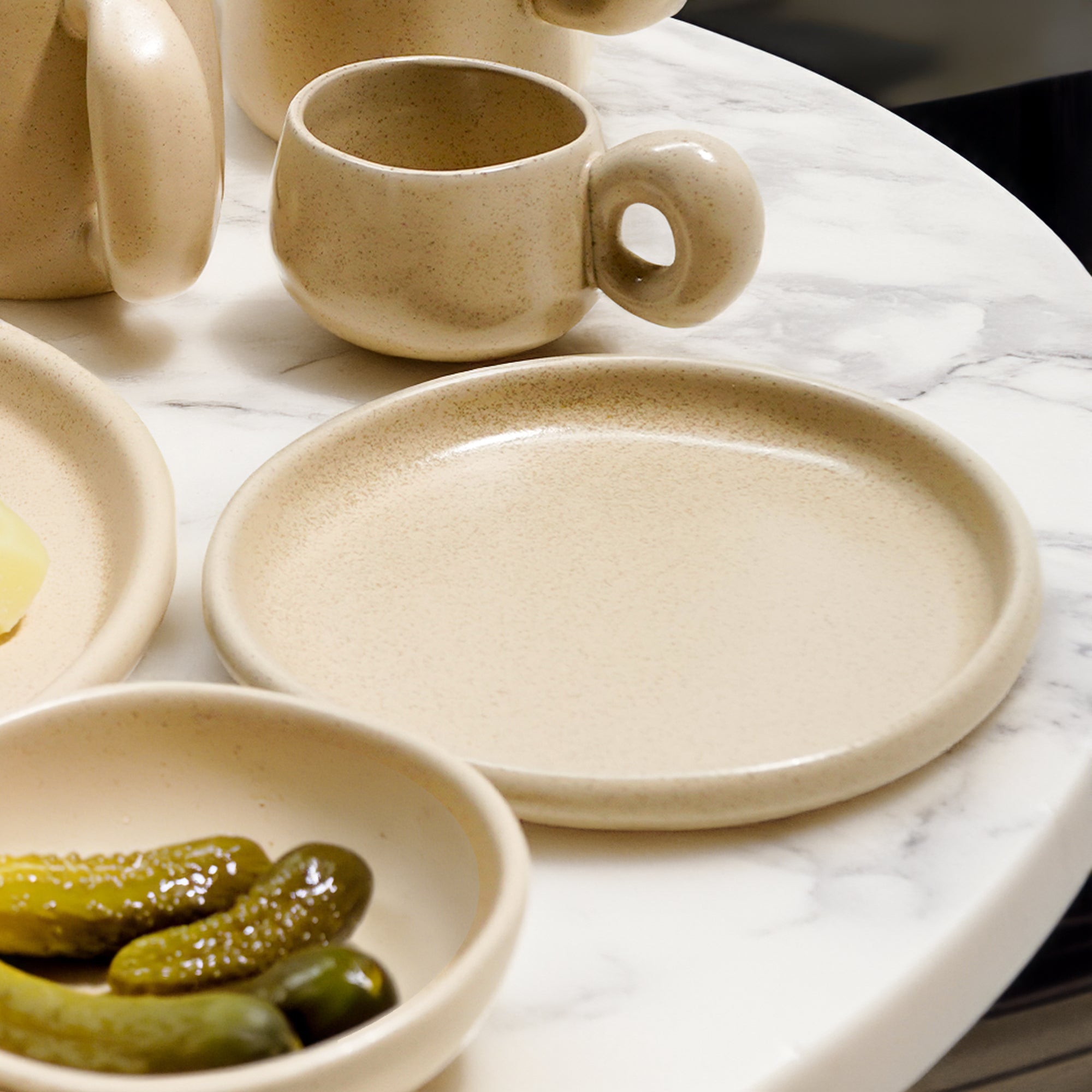 Asian Zen ceramic plate by BEACON, 8-inch round plate with minimalist Asian-inspired design, smooth glazed surface.