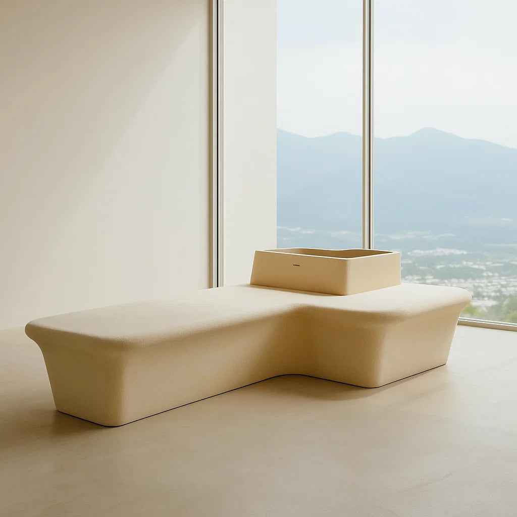Outdoor/Indoor Beige Planter Box And Bench XK-8172A -  Planter Boxes - ebarza Furniture UAE | Shop Modern Furniture in Abu Dhabi & Dubai - مفروشات ايبازرا في الامارات | تسوق اثاث عصري وديكورات مميزة في دبي وابوظبي