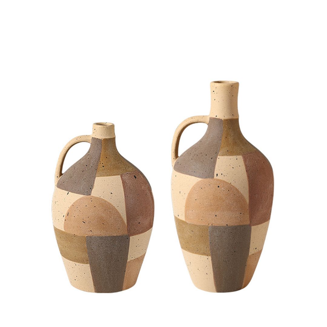 Assorted color hand-painted ceramic vase by BEACON, featuring vibrant patterns and a glossy finish, perfect for decorative display.