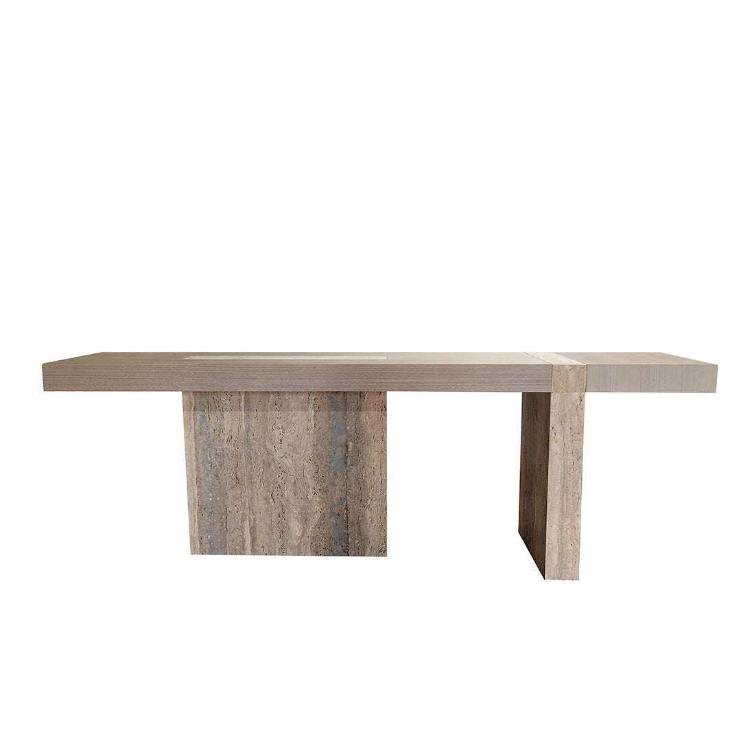 Athens Console With Wooden Top & Travertine Base - EB01HT -  Consoles - ebarza Furniture UAE | Shop Modern Furniture in Abu Dhabi & Dubai - مفروشات ايبازرا في الامارات | تسوق اثاث عصري وديكورات مميزة في دبي وابوظبي