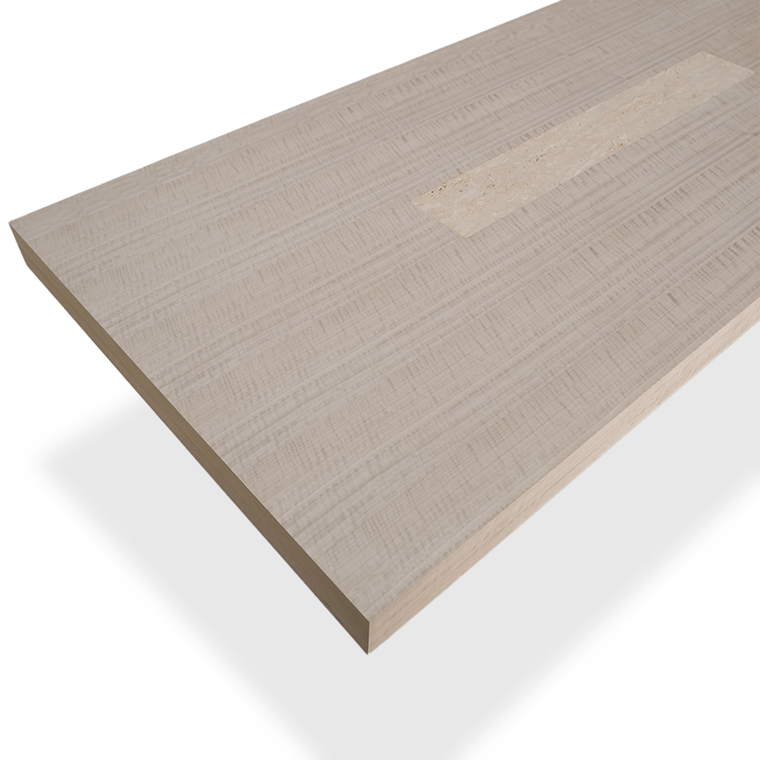 Athens dining table with wooden top and travertine base, modern design, A2STONE brand, perfect for contemporary dining rooms.