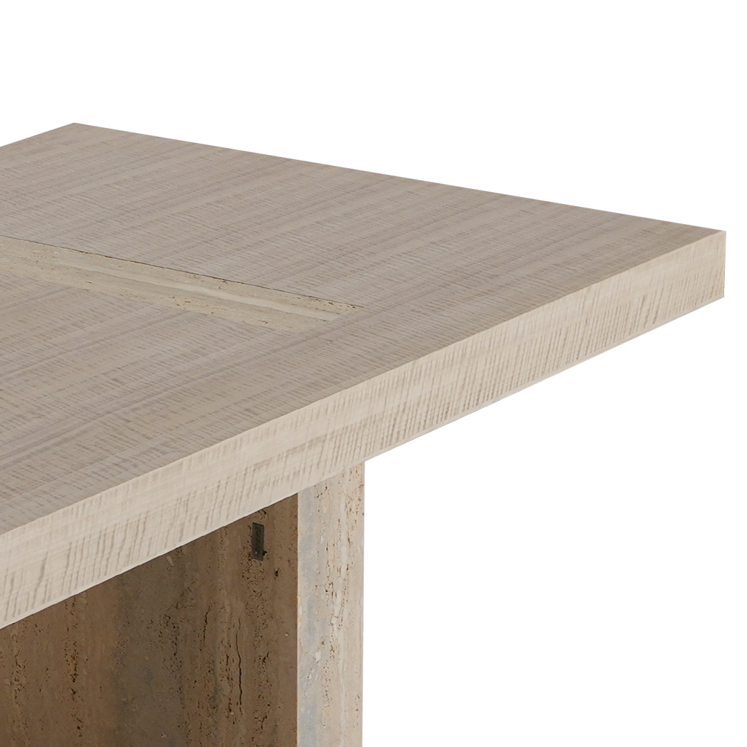 Athens Dining Table With Wooden Top & Travertine Base - EB01DT -  Dining Tables - ebarza Furniture UAE | Shop Modern Furniture in Abu Dhabi & Dubai - مفروشات ايبازرا في الامارات | تسوق اثاث عصري وديكورات مميزة في دبي وابوظبي